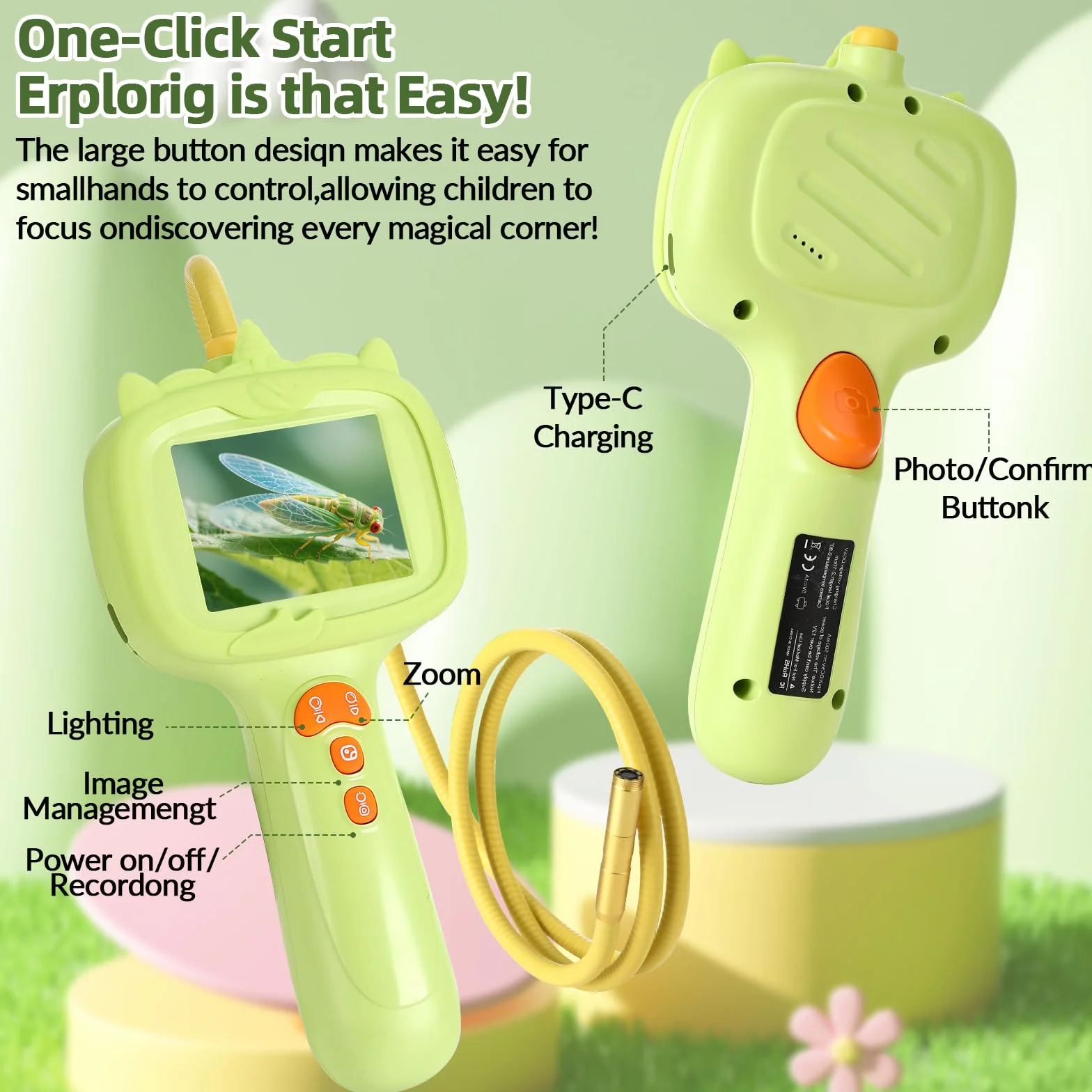 Sprifityy Endoscope pour Enfants, caméra endoscopique étanche avec lumière, Jouet STEM extérieur
