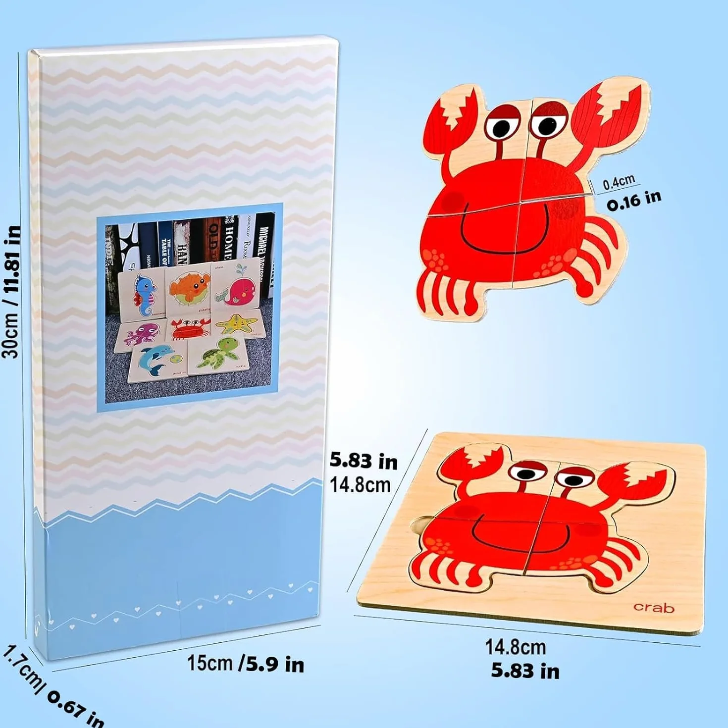 8 Puzzles en Bois Enfant Montessori Cube Animaux Marins Éducatifs 1 2 3 Ans