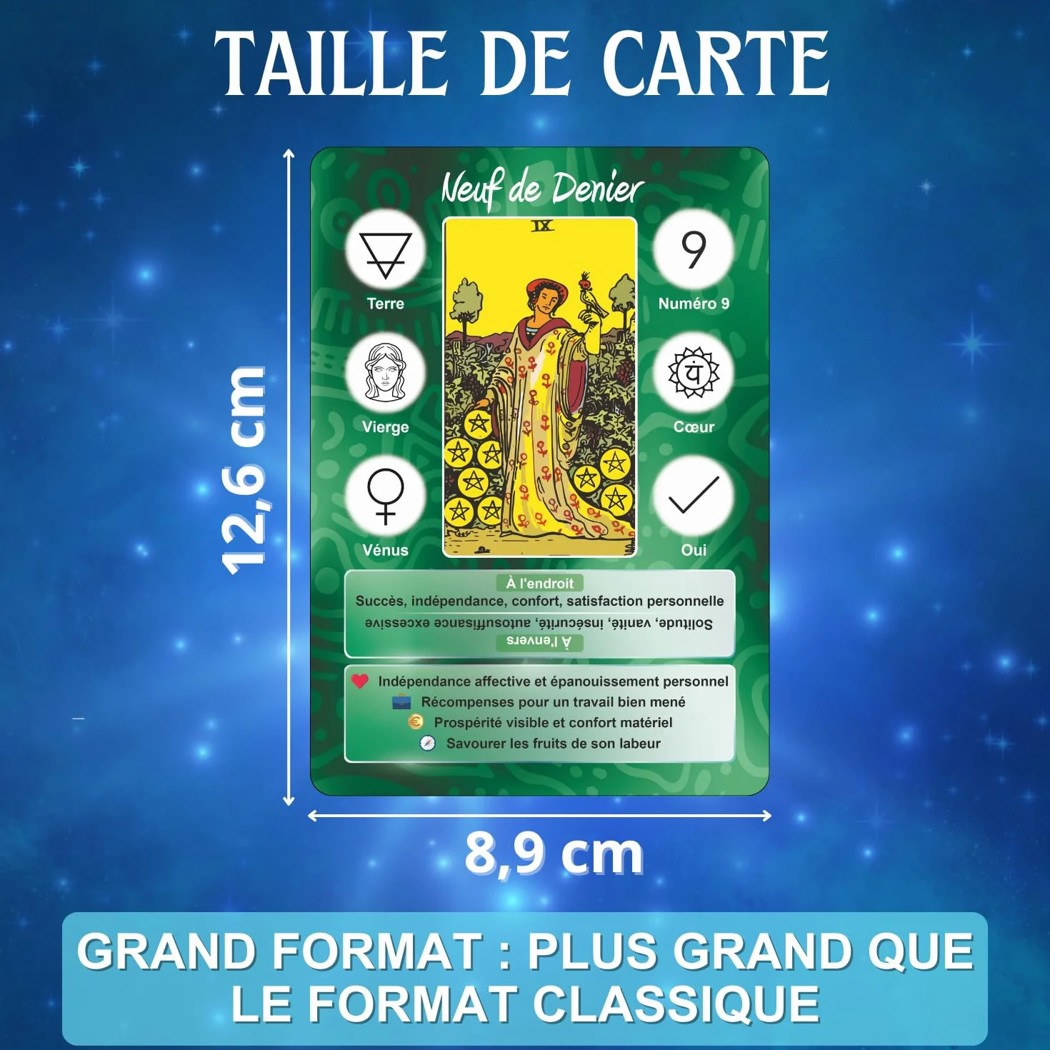 Tarot Divinatoire 78 Cartes + Livret 200 Pages Grande Taille 12,6 cm x 8,9 cm Débutants