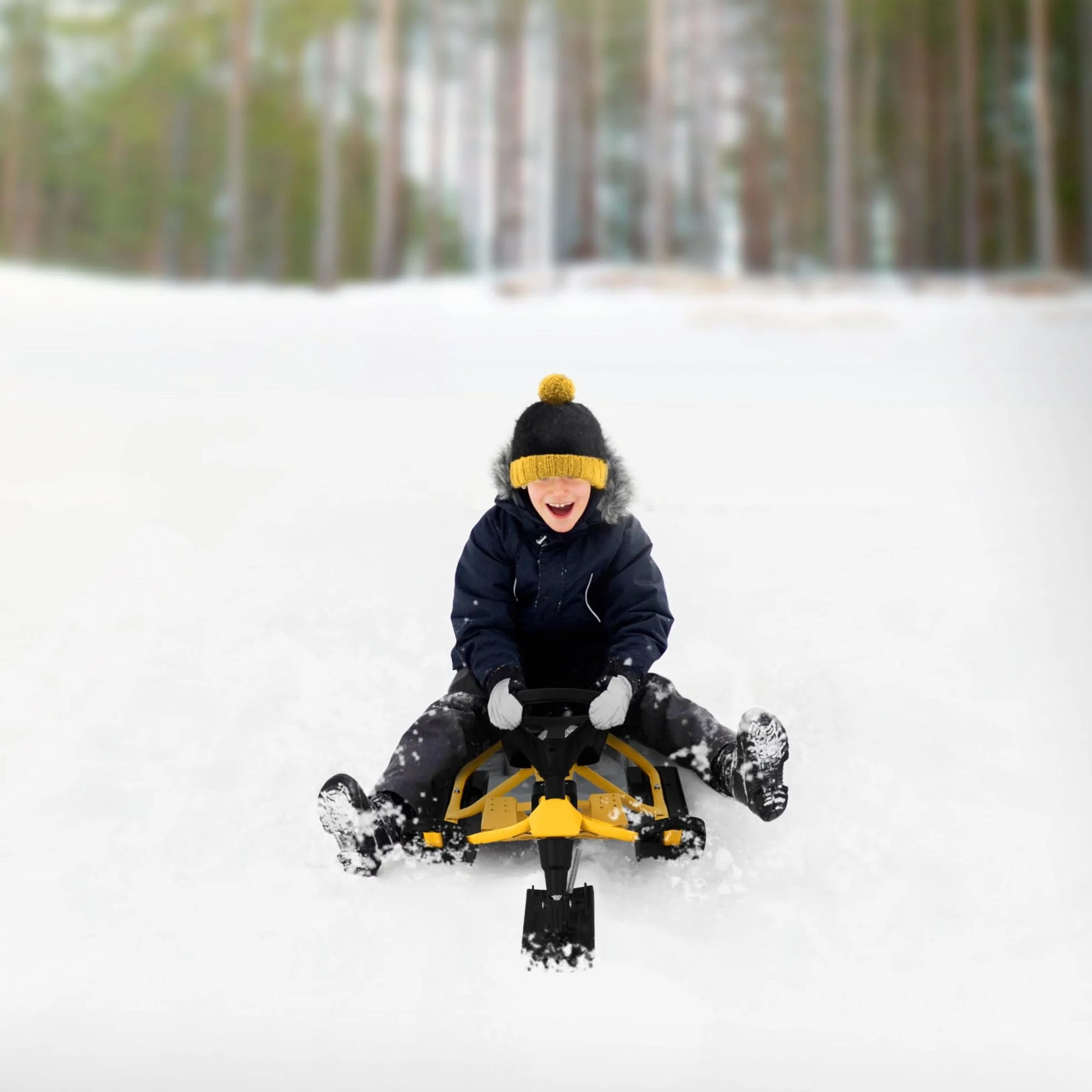 ECD Germany Lenkschlitten, Kinderschlitten Rodel AB 5 Jahre, Skibob für Kinder und Erwachsene BIS 90 kg, Schlitten mit Lenkrad, Fußbremse, Zugseil, Sitz mit Rückenlehne, Stahlrahmen, 119 x 38 x 50 cm