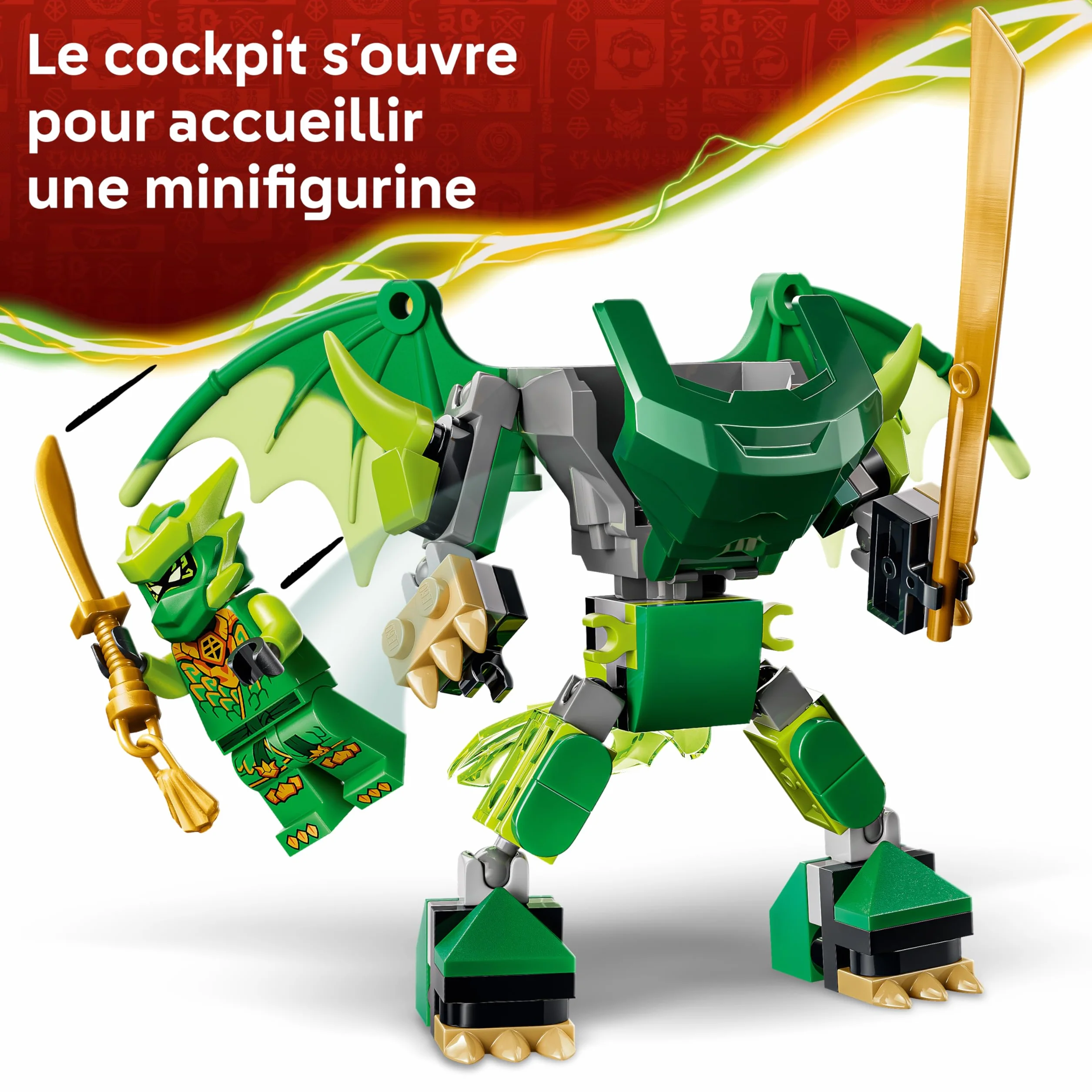 LEGO Ninjago Pack de Combat Robot Dragon de Lloyd Jouet Ninja Figurine 3 Minifigurines Katanas Cadeau Garçon 6 Ans 71862