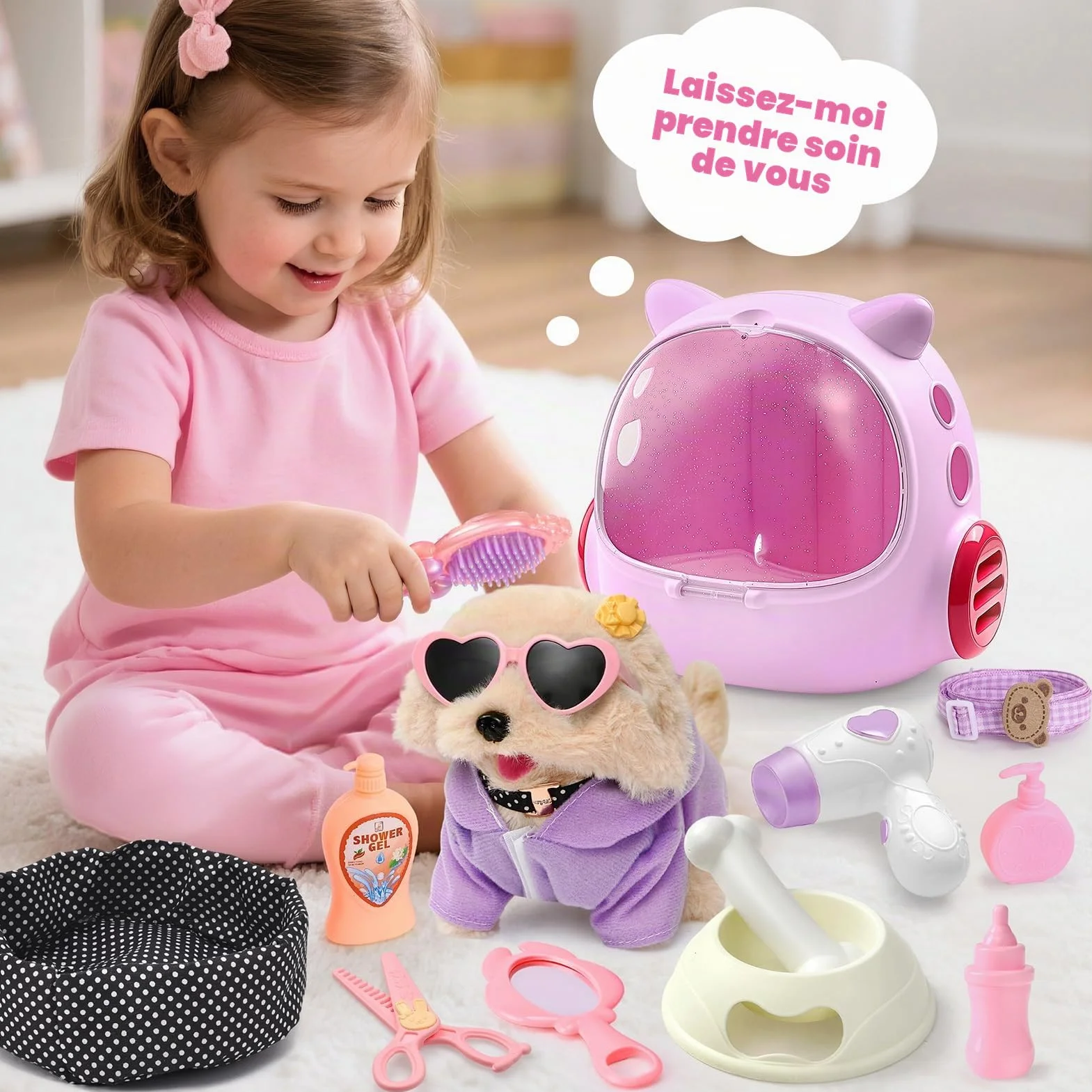 Tacobear Chien Robot Interactif Qui Marche et Aboie avec Mallette de Transport, Jouet Électronique pour Enfant 3-6 Ans