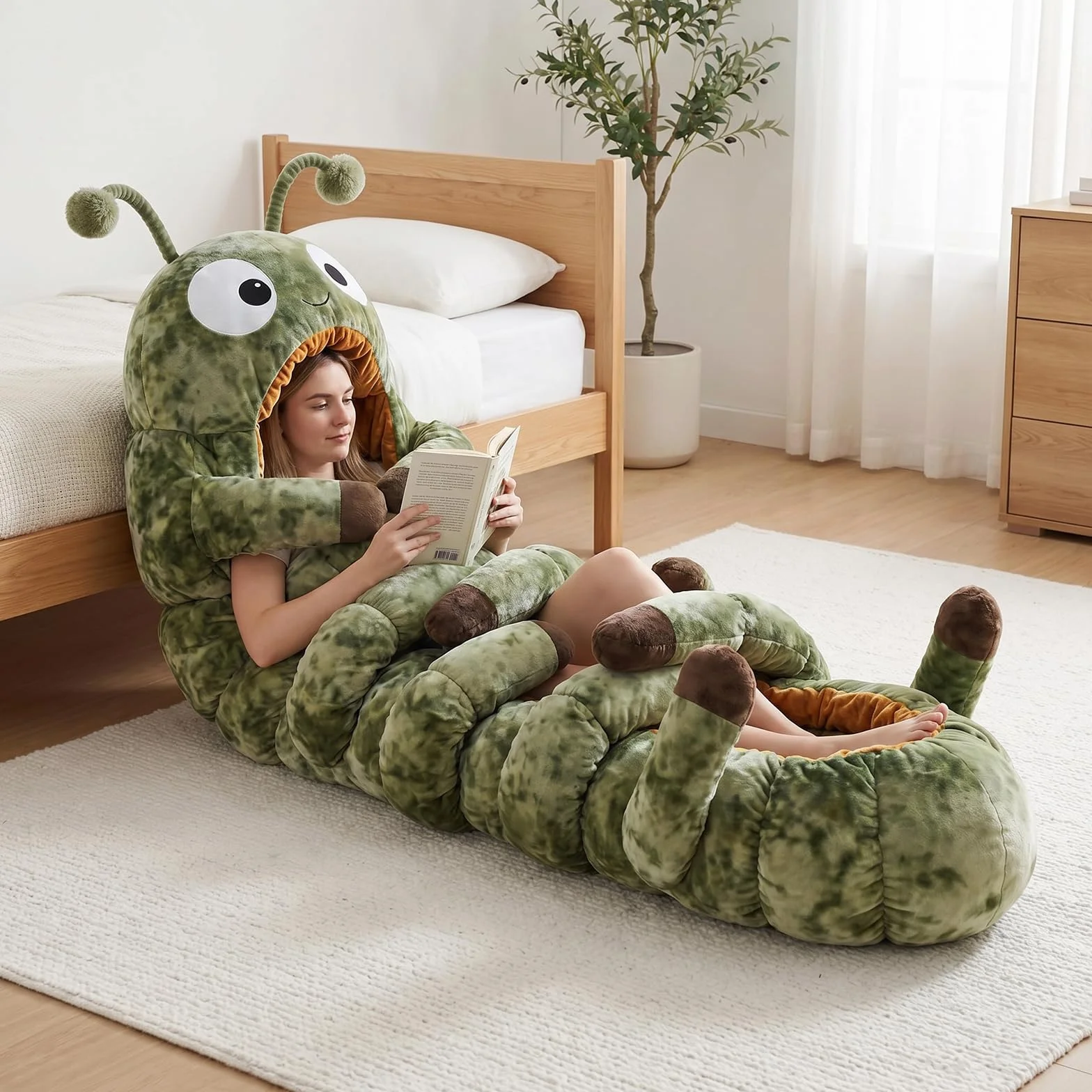 Sacs de Couchage Caterpillar Cocon en Peluche Léger Portable Multifonction