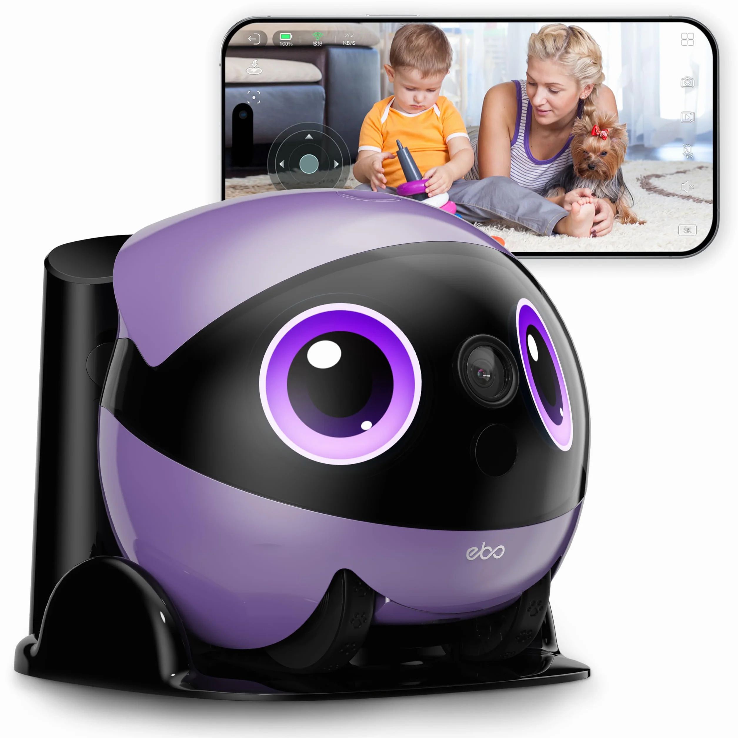 Enabot EBO Air 2 Plus FamilyBot, AI Robot de surveillance à domicile intelligent, avec image faciale personnalisée, caméra de surveillance 3K avec batterie, caméra pour animaux de compagnie avec 2