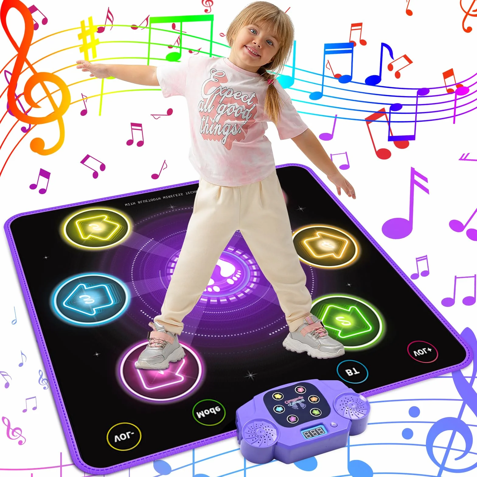 ZWOOS Tapis de Danse Fille 3-12+ Ans avec Affichage LED Bluetooth, Tapis Musical Électronique 5 Modes de Jeu