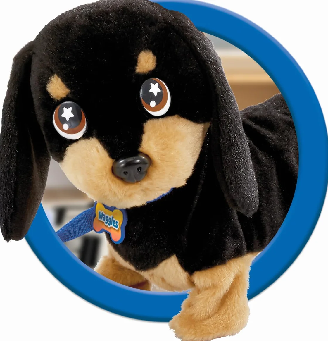 Animagic WAGGLES Jouet Electronique 23 cm Peluche Chien Saucisse Interactive pour Enfants dès 2 Ans Marche Aboie Remue Sa Queue Piles Incluses Marron et Noir