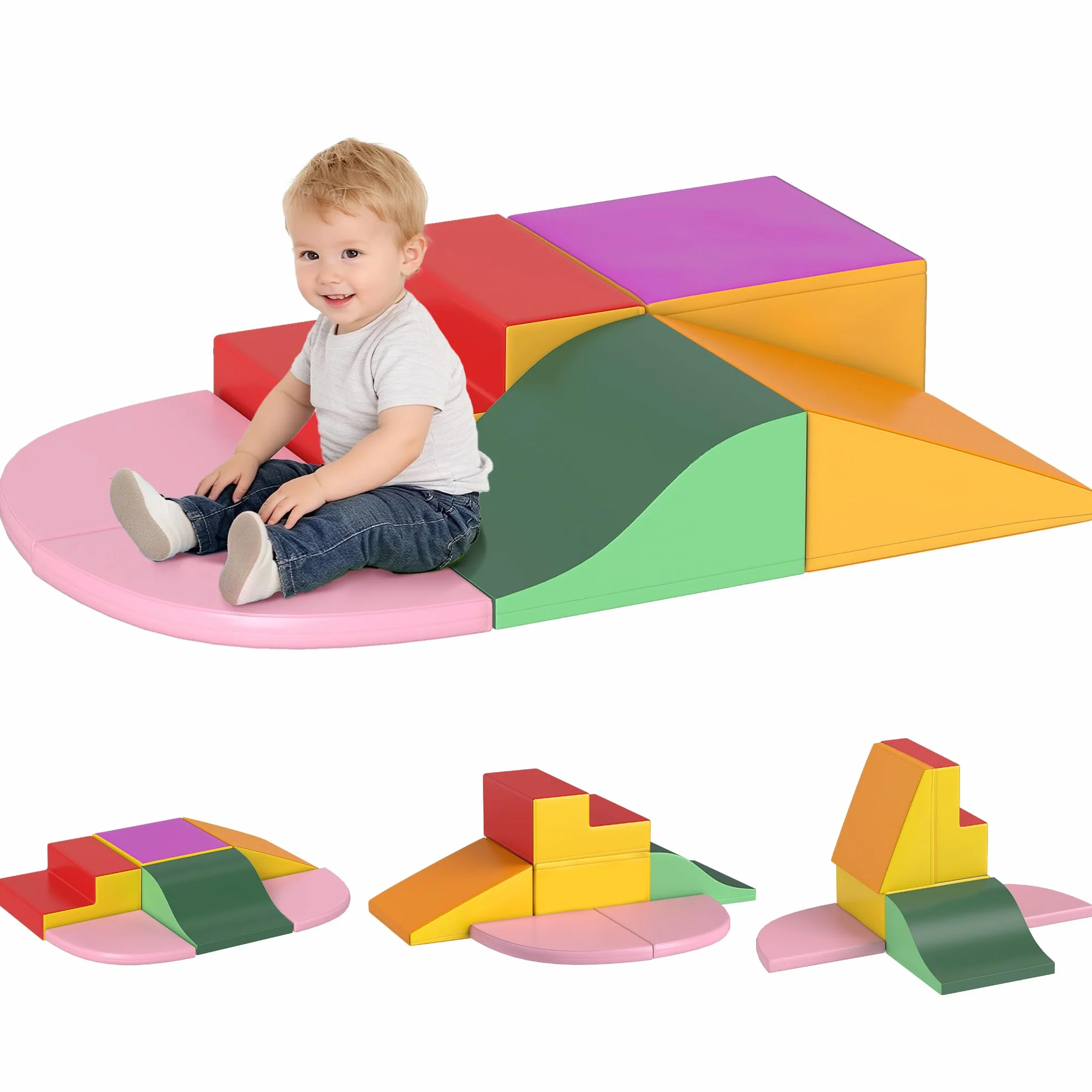 HOMCOM Parcours motricité bébé 6PCS Module en Mousse EPE avec Housse revêtement synthétique Blocs Construction Jouets éducatifs Enfants préscolaire Multicolore