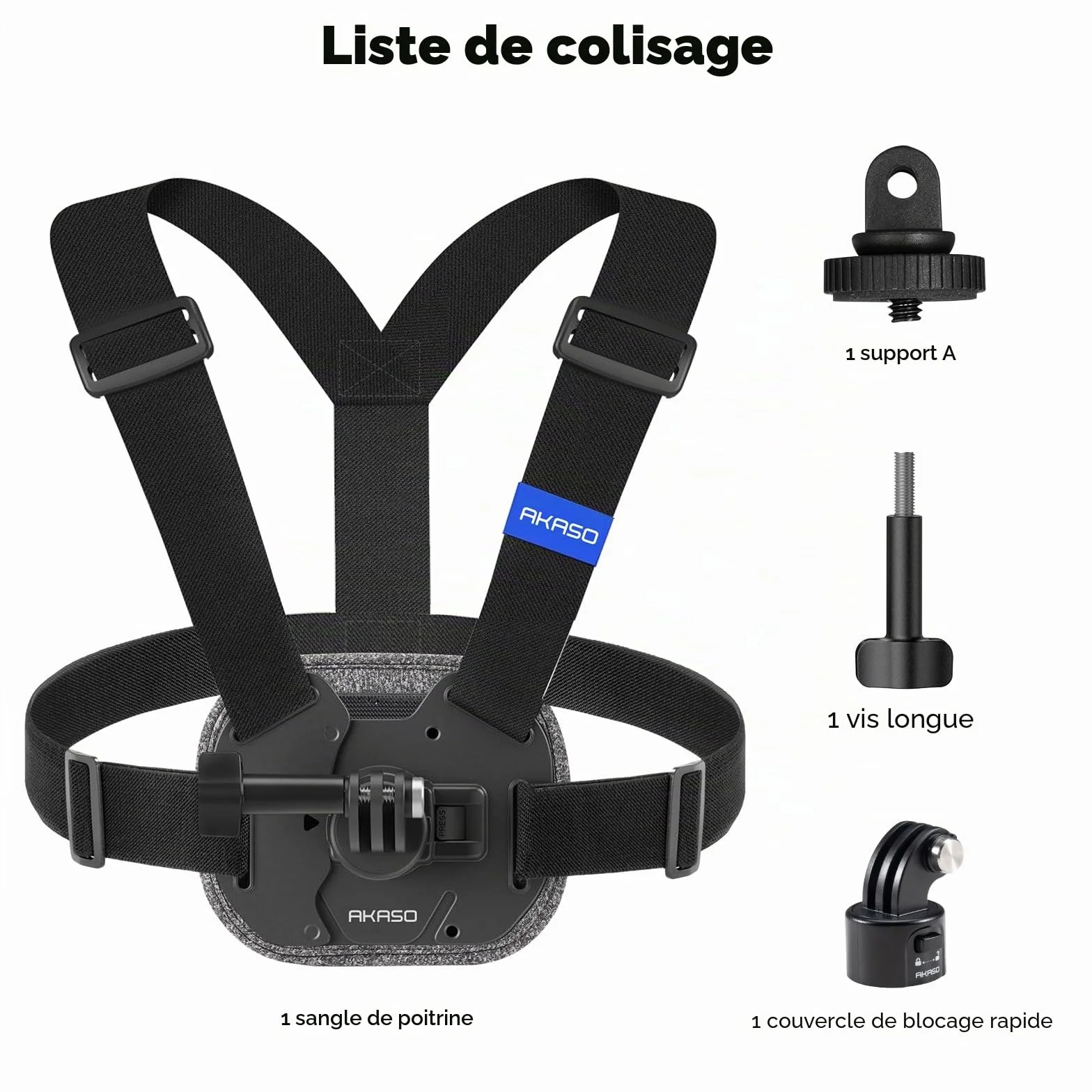 AKASO Harnais de Poitrine à Dégagement Rapide pour Caméras Sport EK7000, Brave 4, Brave 7, V50X