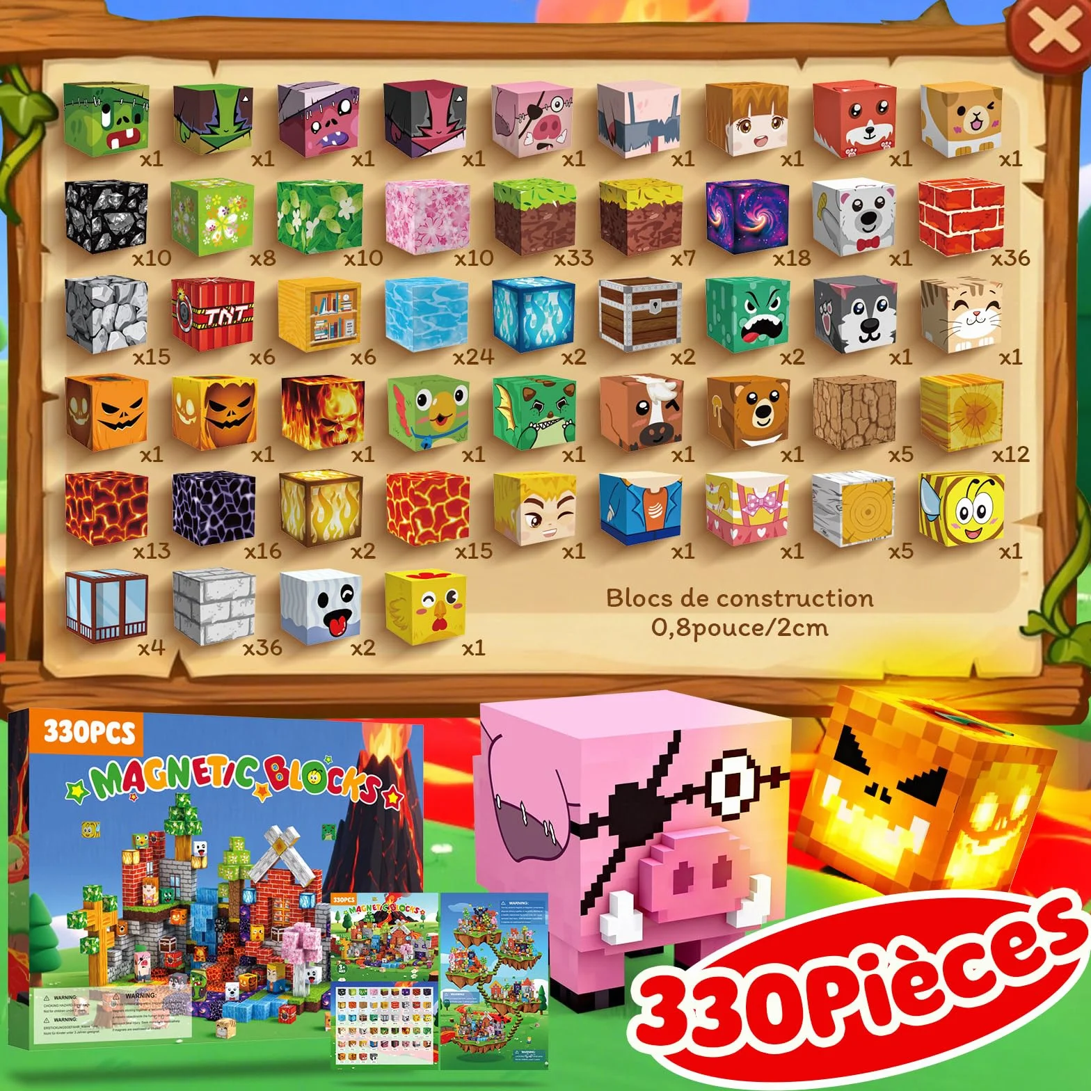 Magnetic Blocks 330 pièces Construction Magnétique Enfant 3+ Jeu Aimants Bloc Cube Montessori