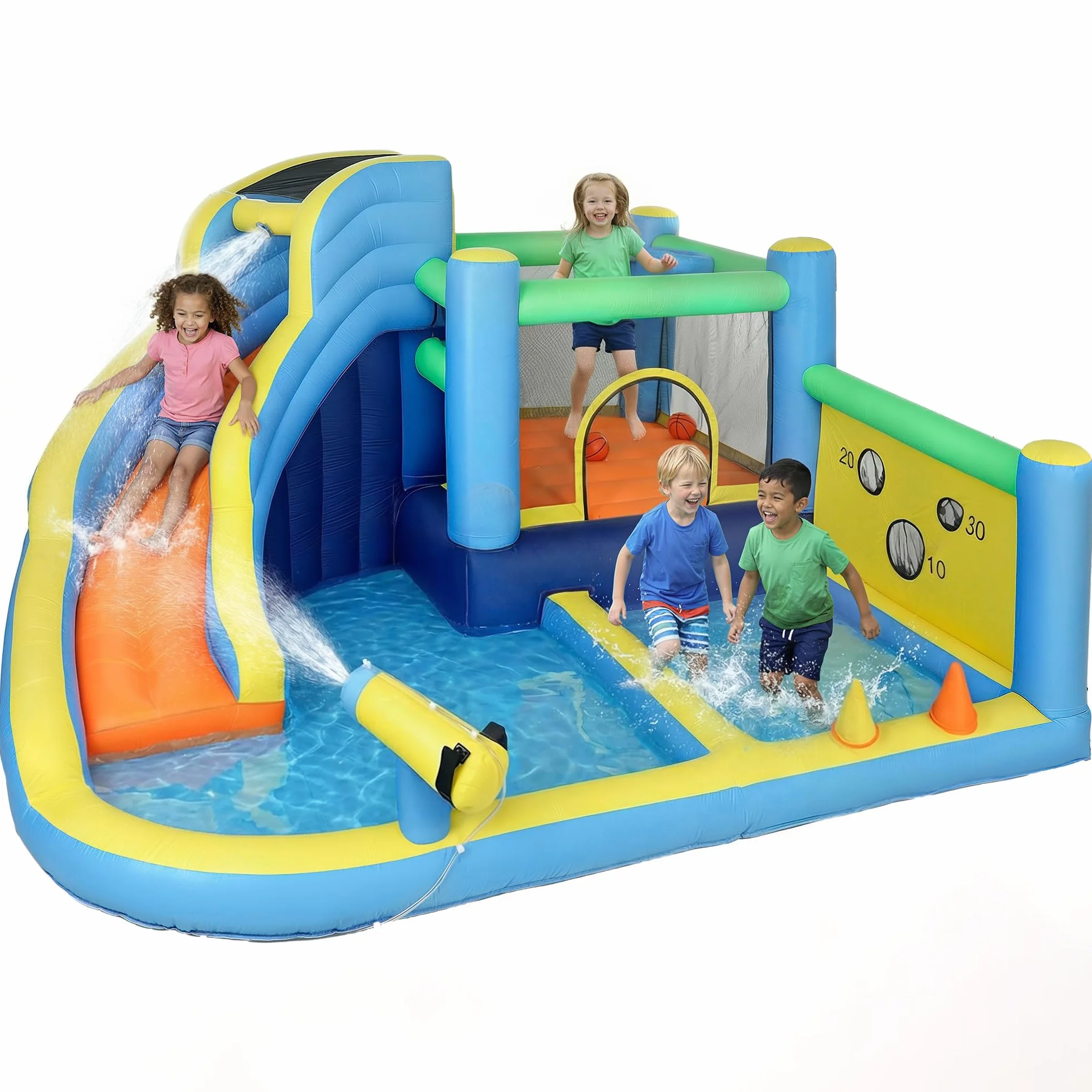 AIYAPLAY Château gonflable 8 en 1 350x320x190cm avec souffleur toboggan trampoline piscine à balles