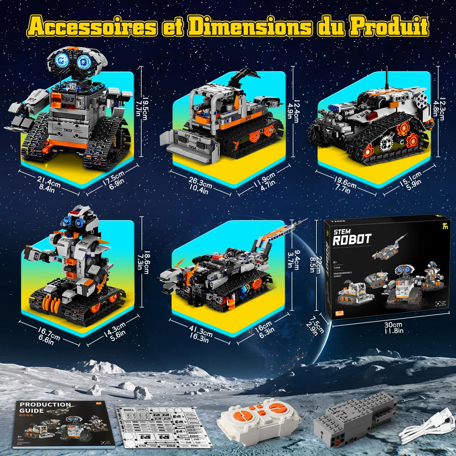 YOOHBERRYS Technic Robot Programmable 5-en-1 pour Enfants, Robotique avec Application et Télécommande, Cadeau Garçons 6-12 Ans (Gris)