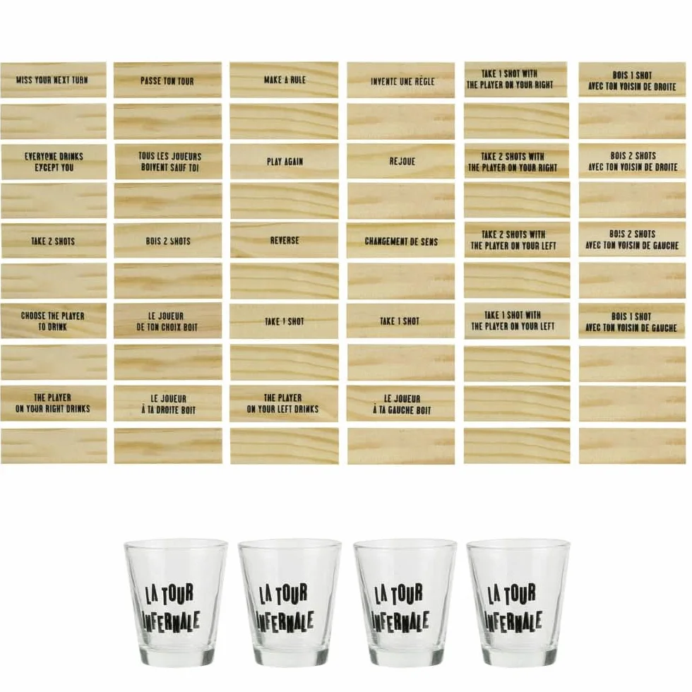 Jeu à boire Tour infernale Beige noir transparent Bois verre H20 x 7 x 19 cm