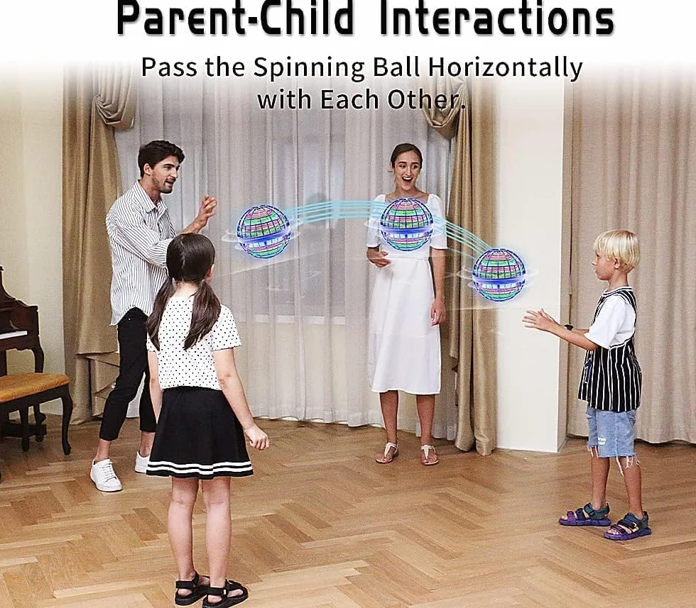 Jouets à Billes Volantes OVNI 360° Lumineux Flottant pour Enfants Adultes Intérieur Extérieur Bleu