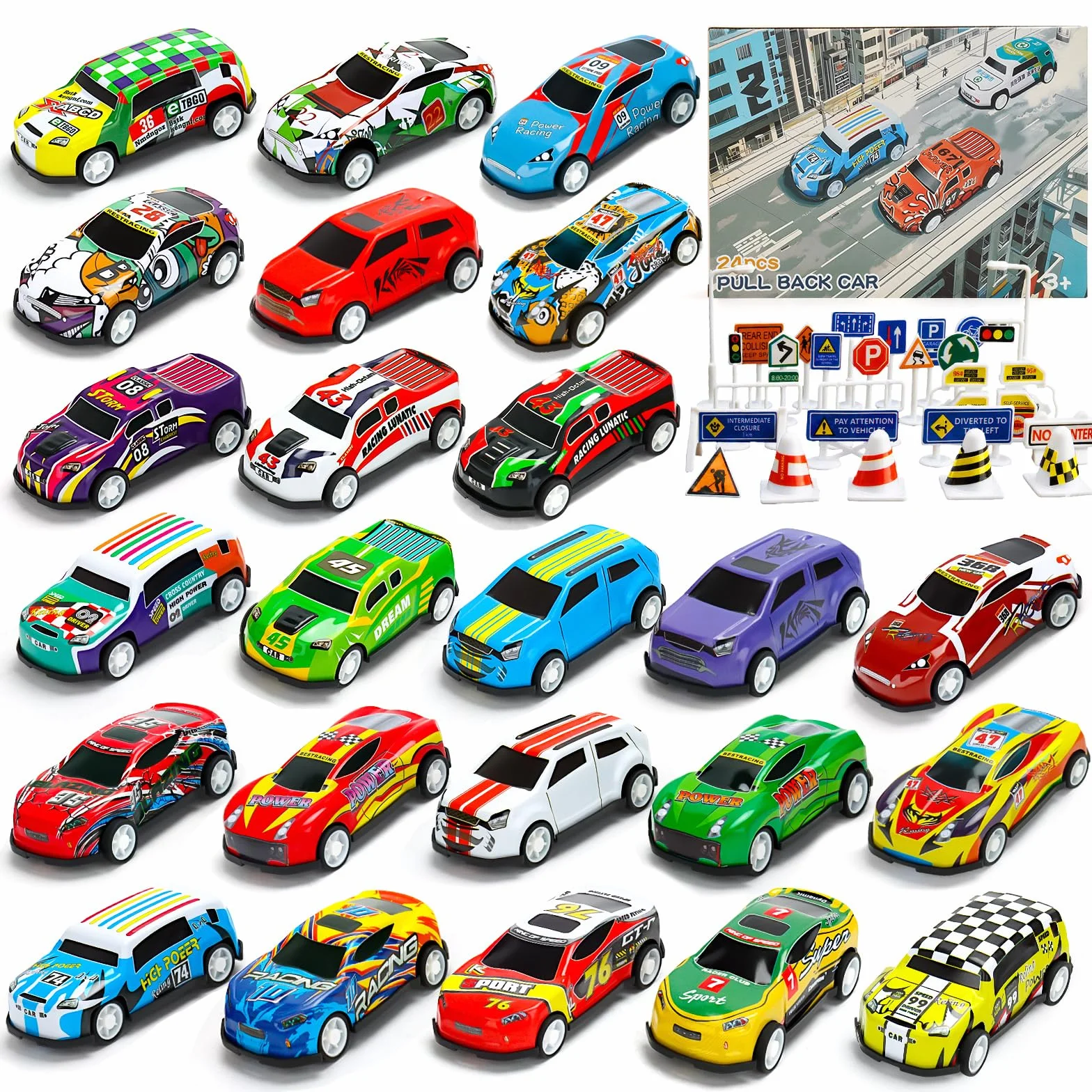 Voitures Jouets en Métal 24 Pièces avec Tapis de Jeu et Barrage Routier 6,8cm Cadeau pour Enfant Garçon 2-8 Ans