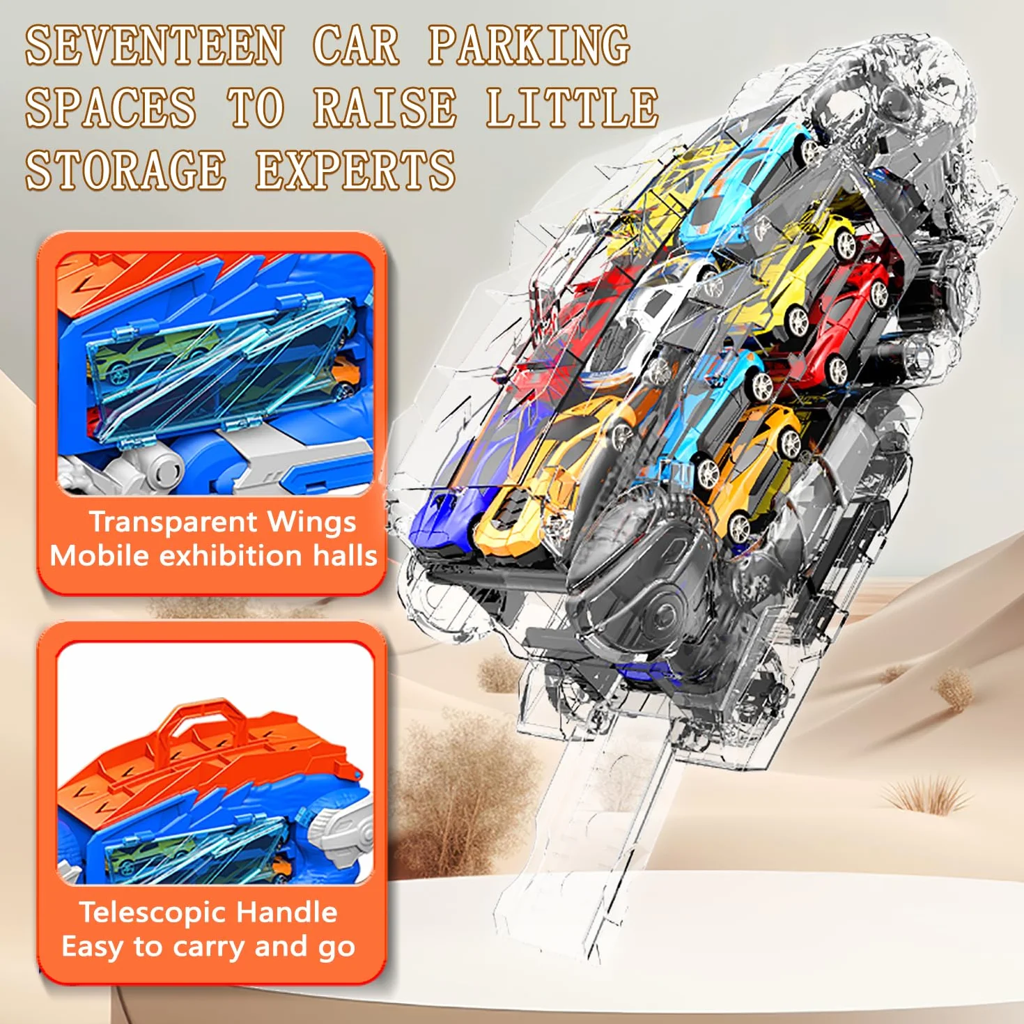 Dinosaure Camion Jouet avec 8 Voitures, Garage Circuit de Course Transporteur Cadeau