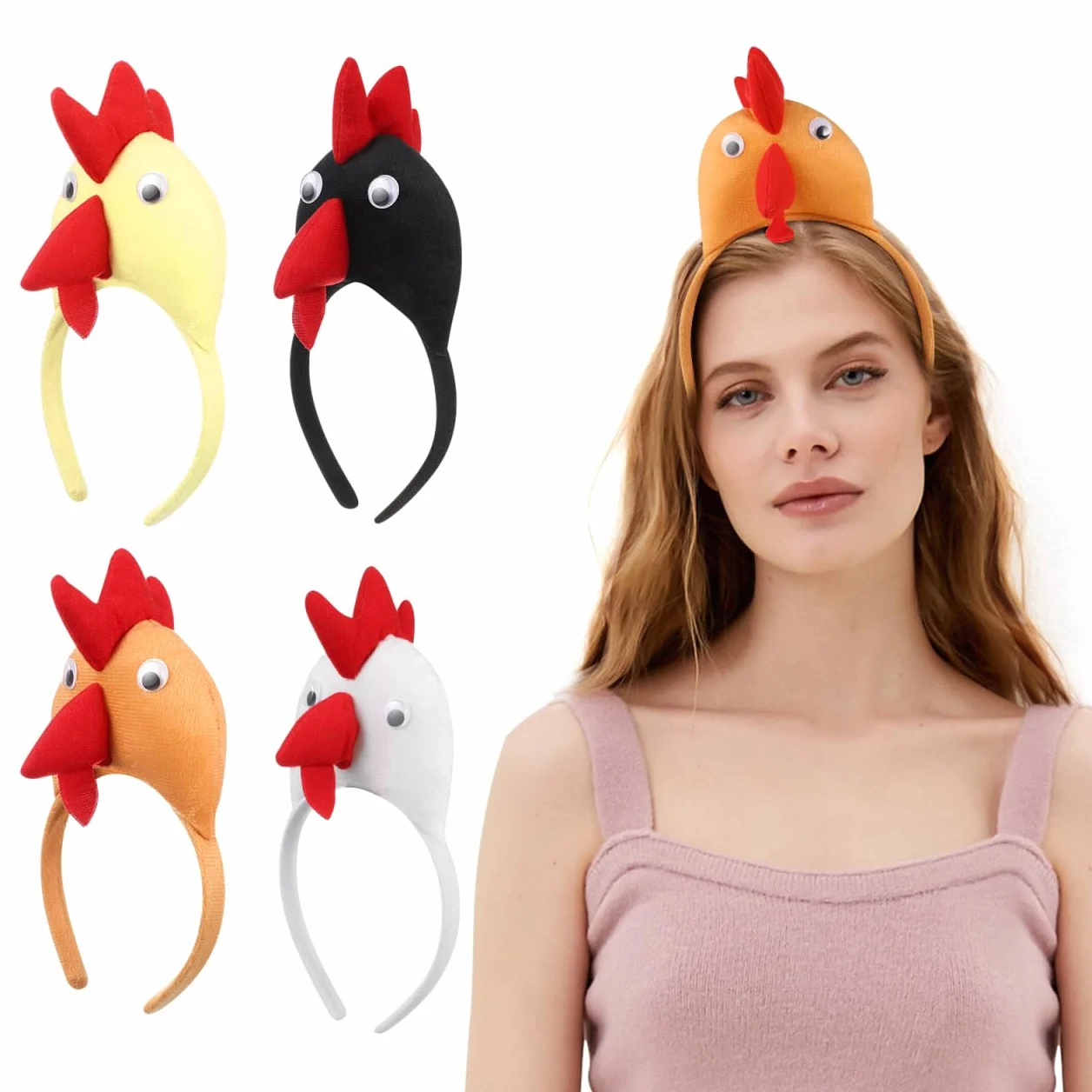 VICASKY 4PCS Bandeau de tête de poule Pâques serre-tête en forme d'animal peluche costume déguisement accessoires