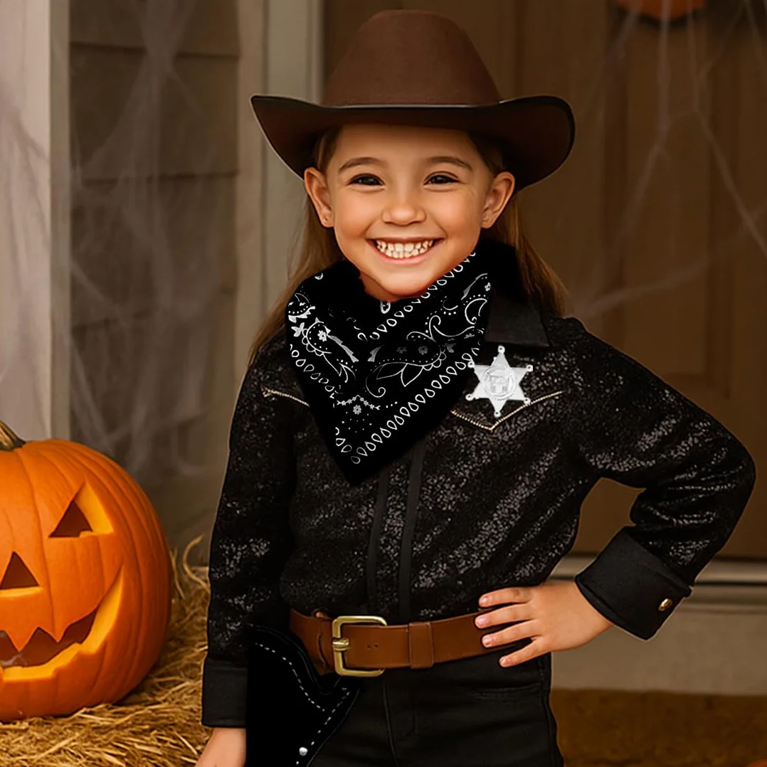 Cowboy Costume Accessoires 5 Pièces Bandana Ceinture Holsters Badge Métal Déguisements Garçons Filles Halloween