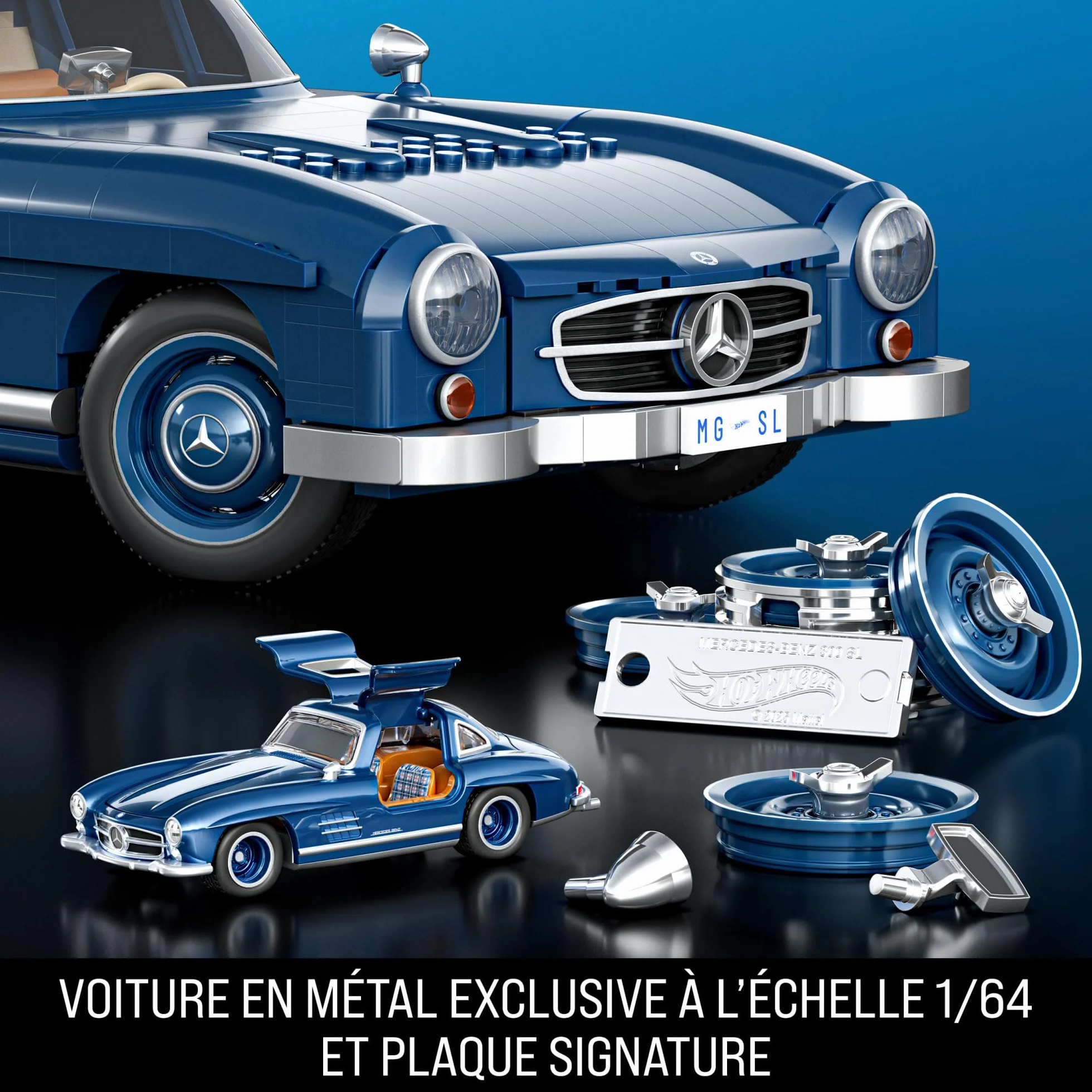 Mattel Hot Wheels Mercedes-Benz 300 SL Coffret de Construction Premium 1 600 pièces métalliques HWW25