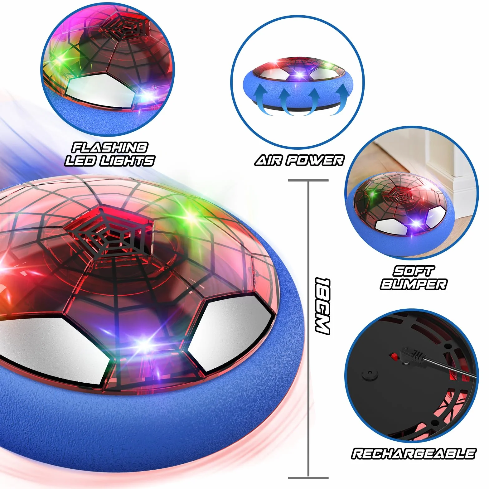 Spider Ballon de Foot Aéroglisseur Air Power Football Enfant Jouet Garçon 3-9 Ans Hover Ball Rechargeable LED Soccer Intérieur Extérieur Cadeau Noël