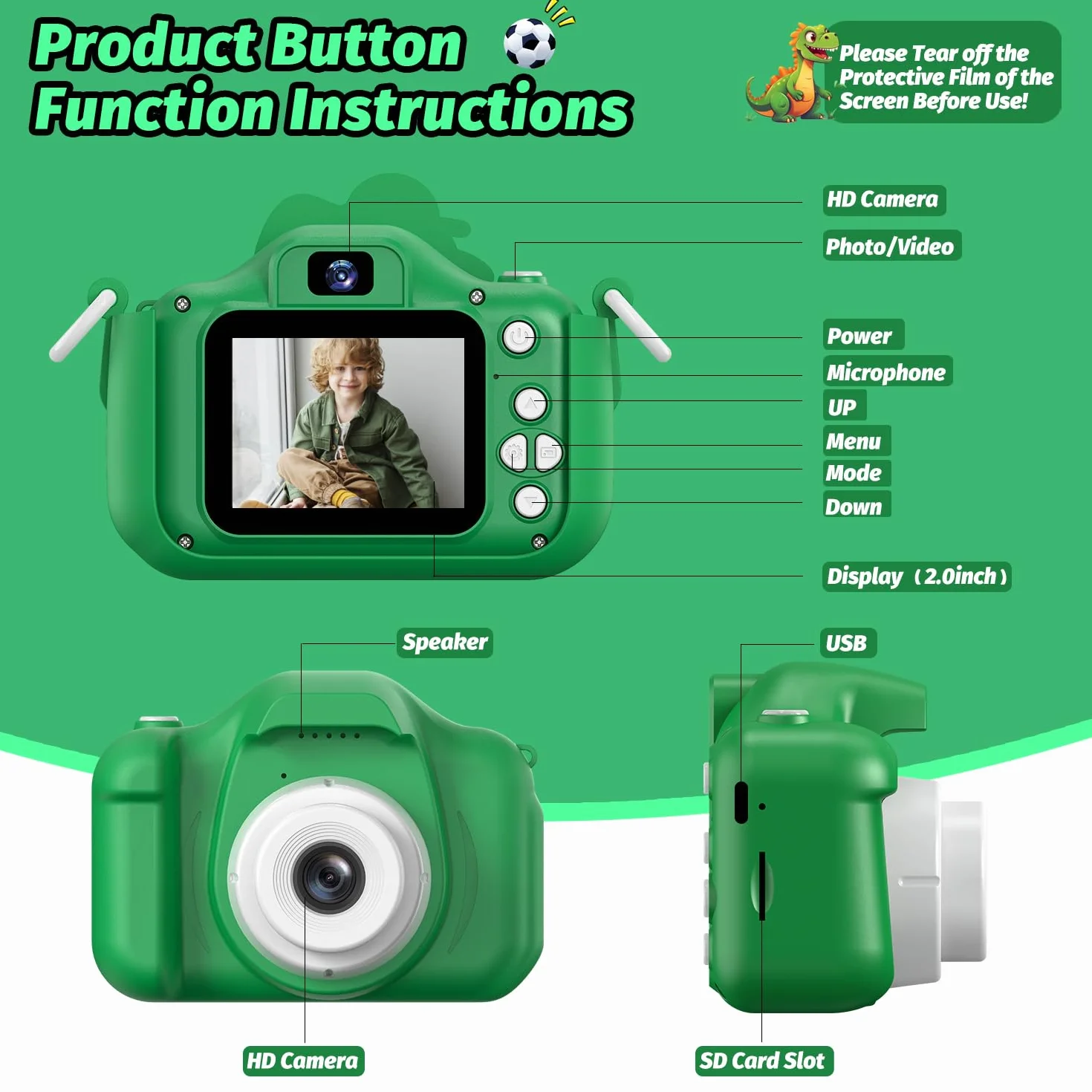 Cimizi Appareil Photo Enfant 2.0 Pouces Numérique HD 1080p avec 32GB Carte