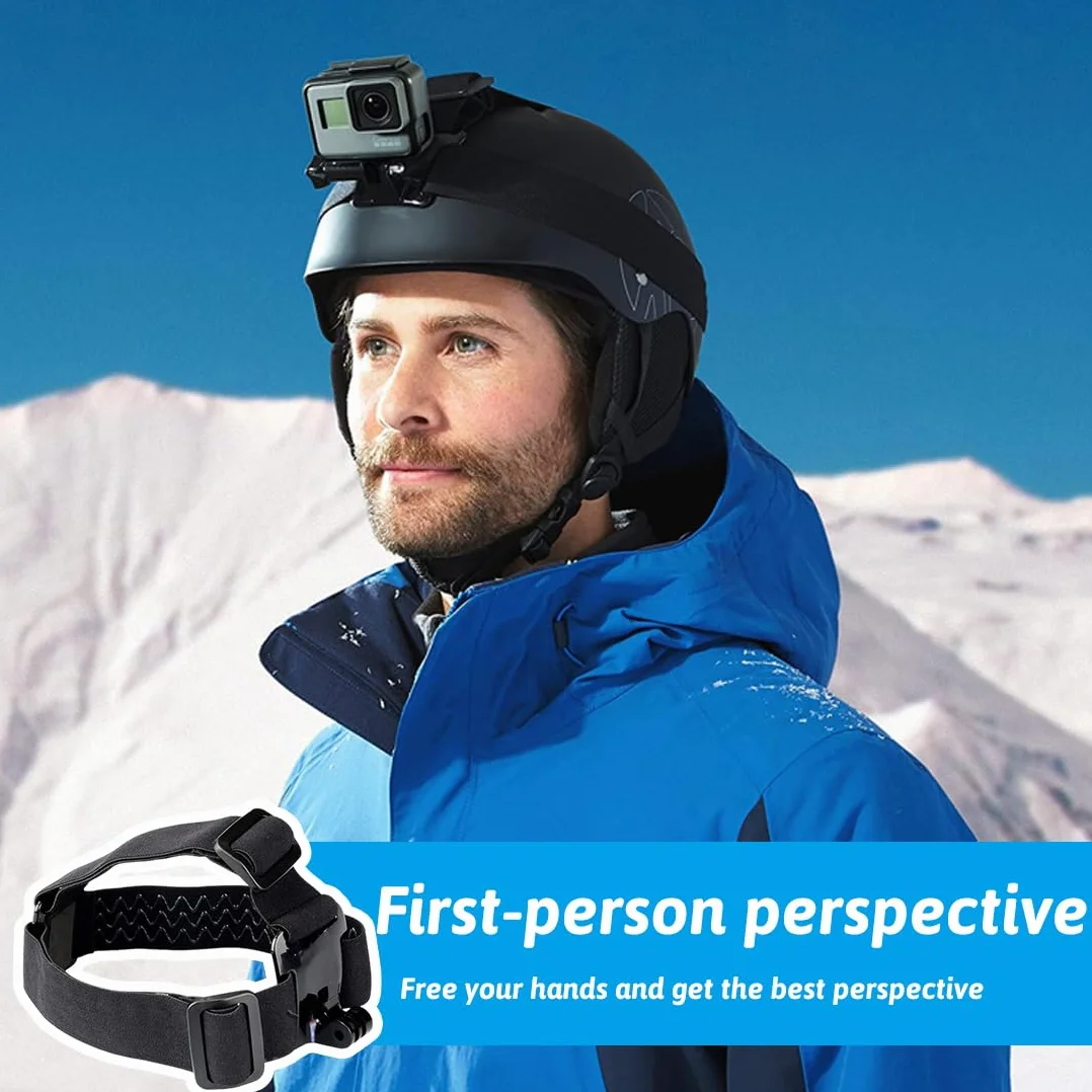Casque Bandeau de Tête pour Caméra d'Action, Sangle Élastique Fixation, Compatible G0Pro Her05/6/7, DJi, insta360