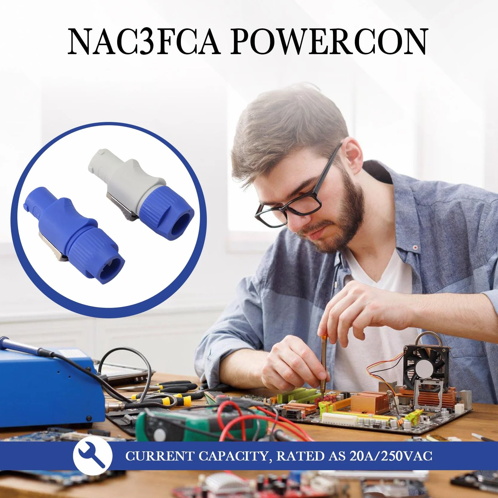 Lot de 20 prises Powercon NAC3FCB 3 broches 20 A 250 V CA Bleu