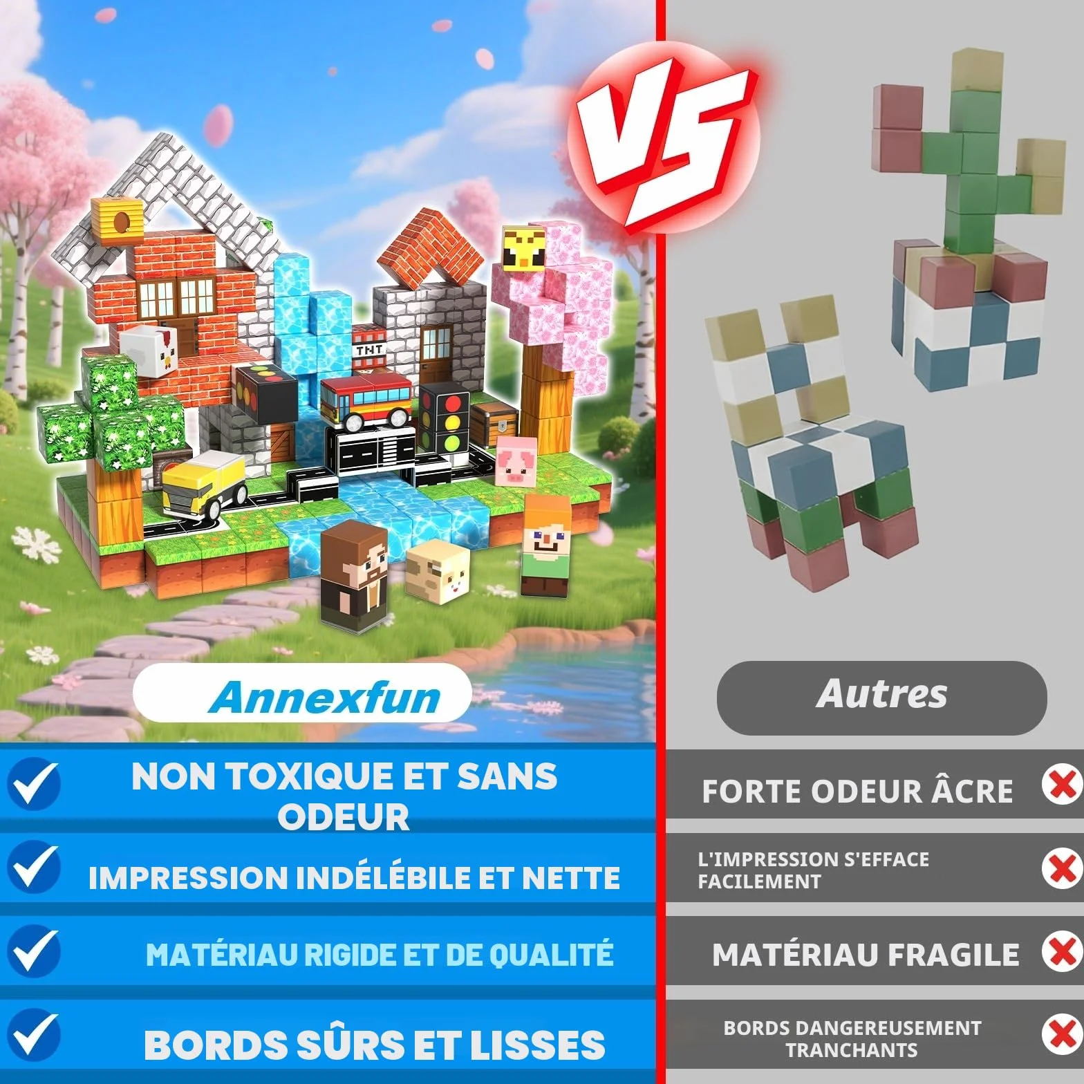 Blocs Magnétiques 200 Pièces Jeu de Construction pour Enfants 3-7 Ans