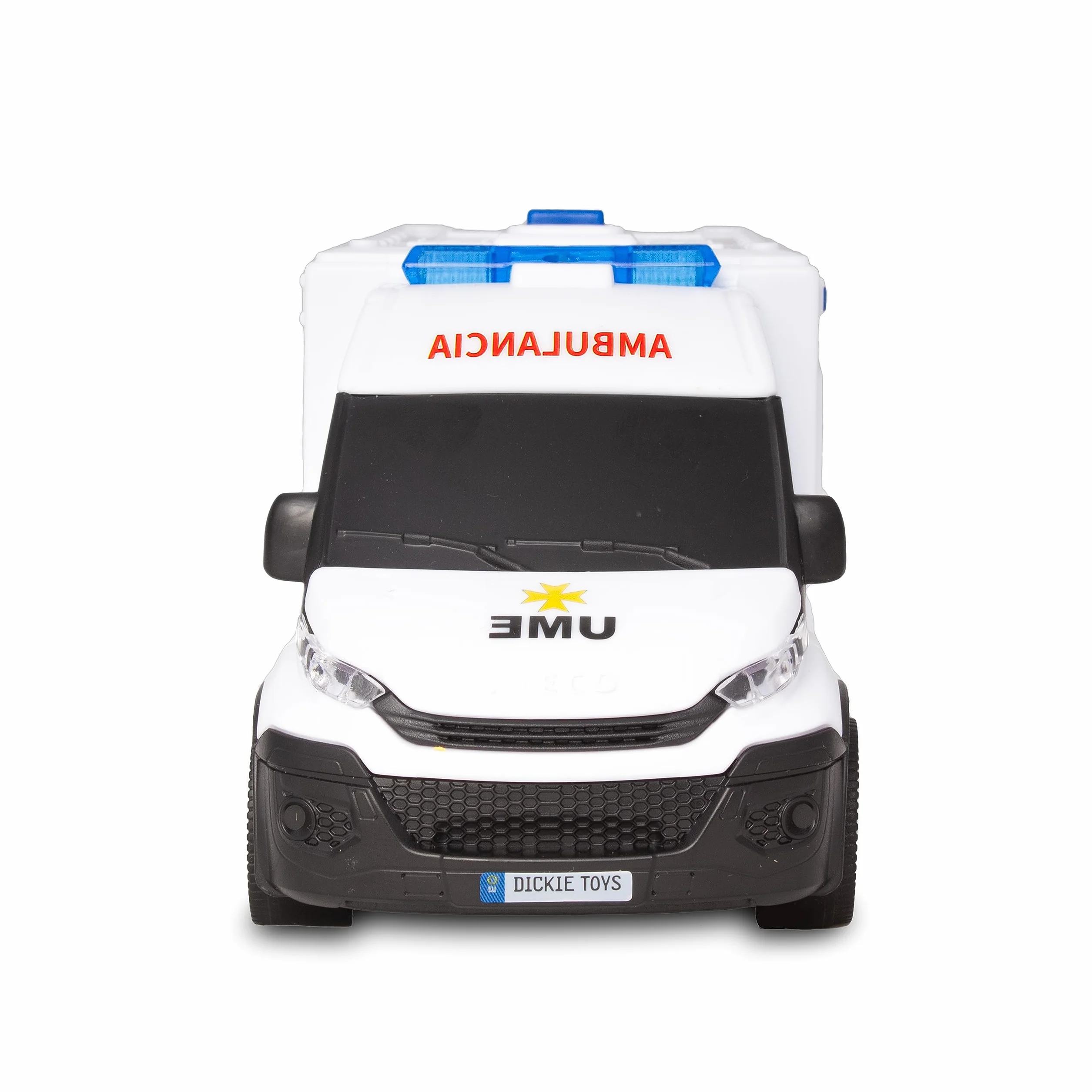 Dickie Toys Ambulance IVECO UME 18 cm Jouet lumière Son Roue Rotation Libre civière