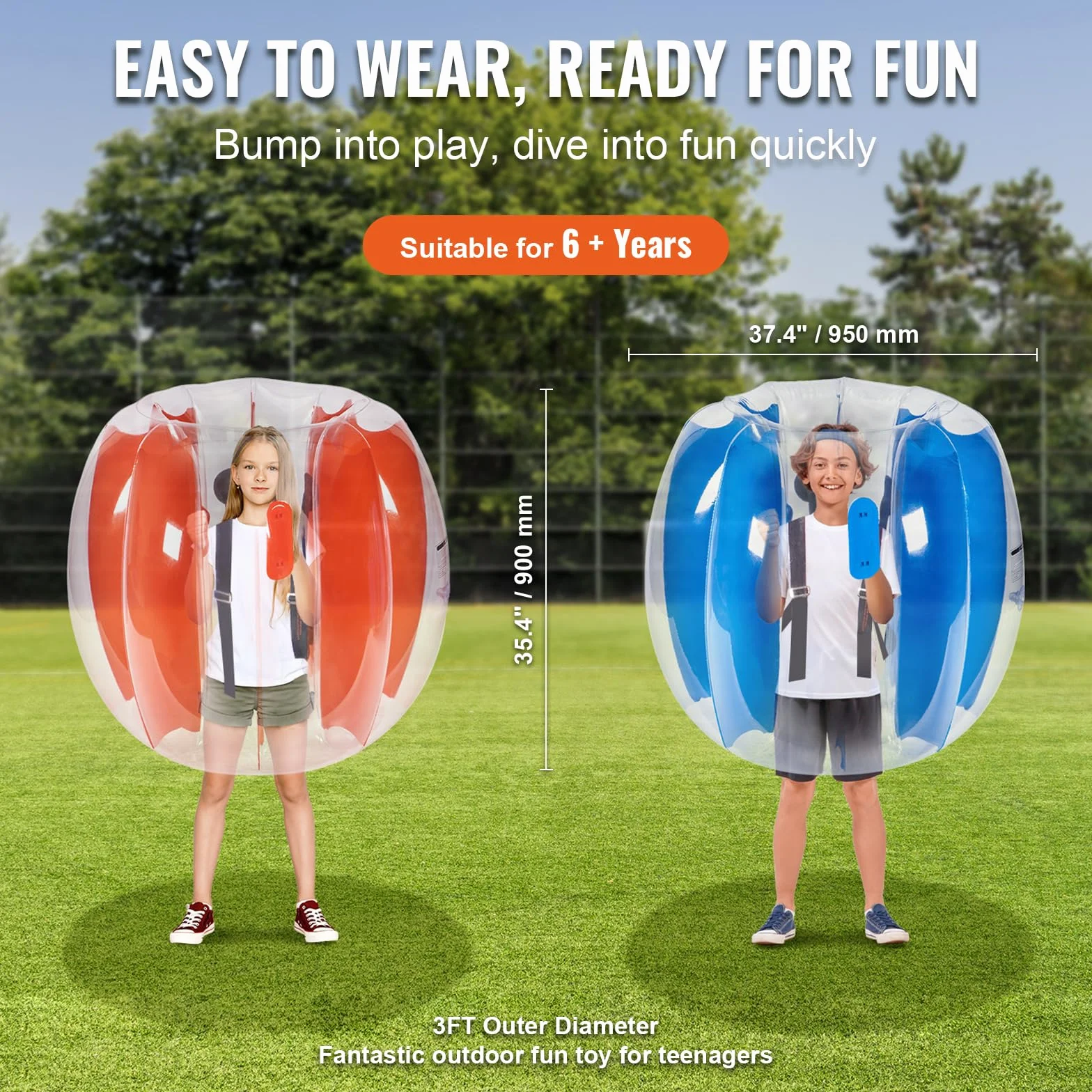 VEVOR Bulle Gonflable 0,9 m Diamètre 2PCs, Balle Pare-Chocs PVC 0,3 mm pour Enfants Adolescents, Jeux Plein Air Rouge Bleu