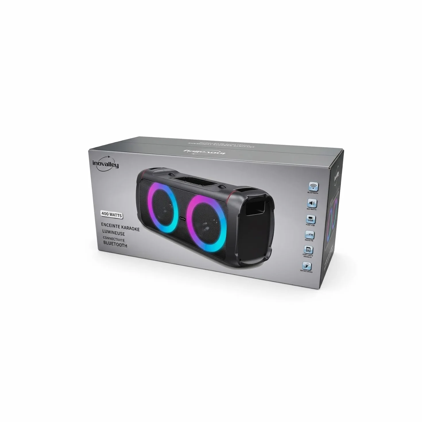 BM SONIC Enceinte Portable Bluetooth 5.2 INOVALLEY HP360 400W Noir Radio FM USB