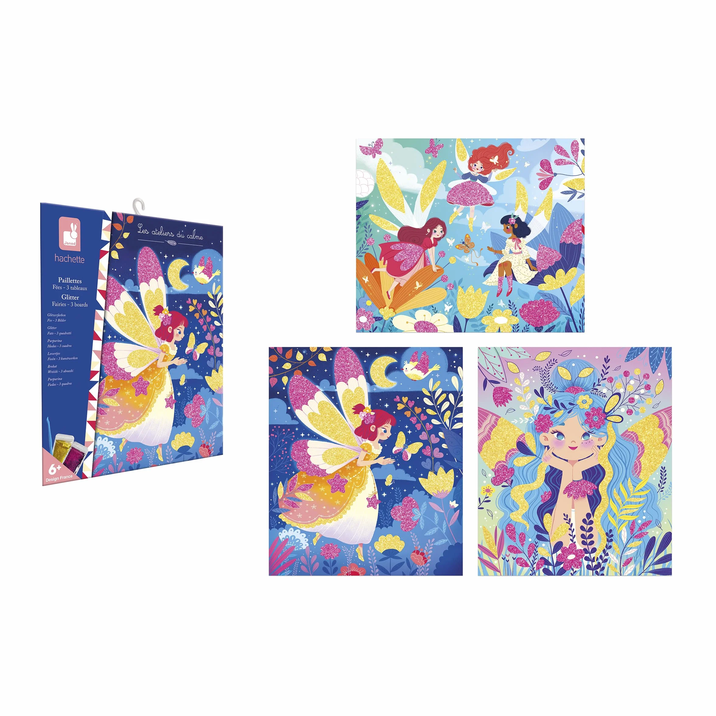 Janod Coffret Paillettes Fées 3 Tableaux à Décorer Kit Loisir Créatif Enfant dès 5 Ans