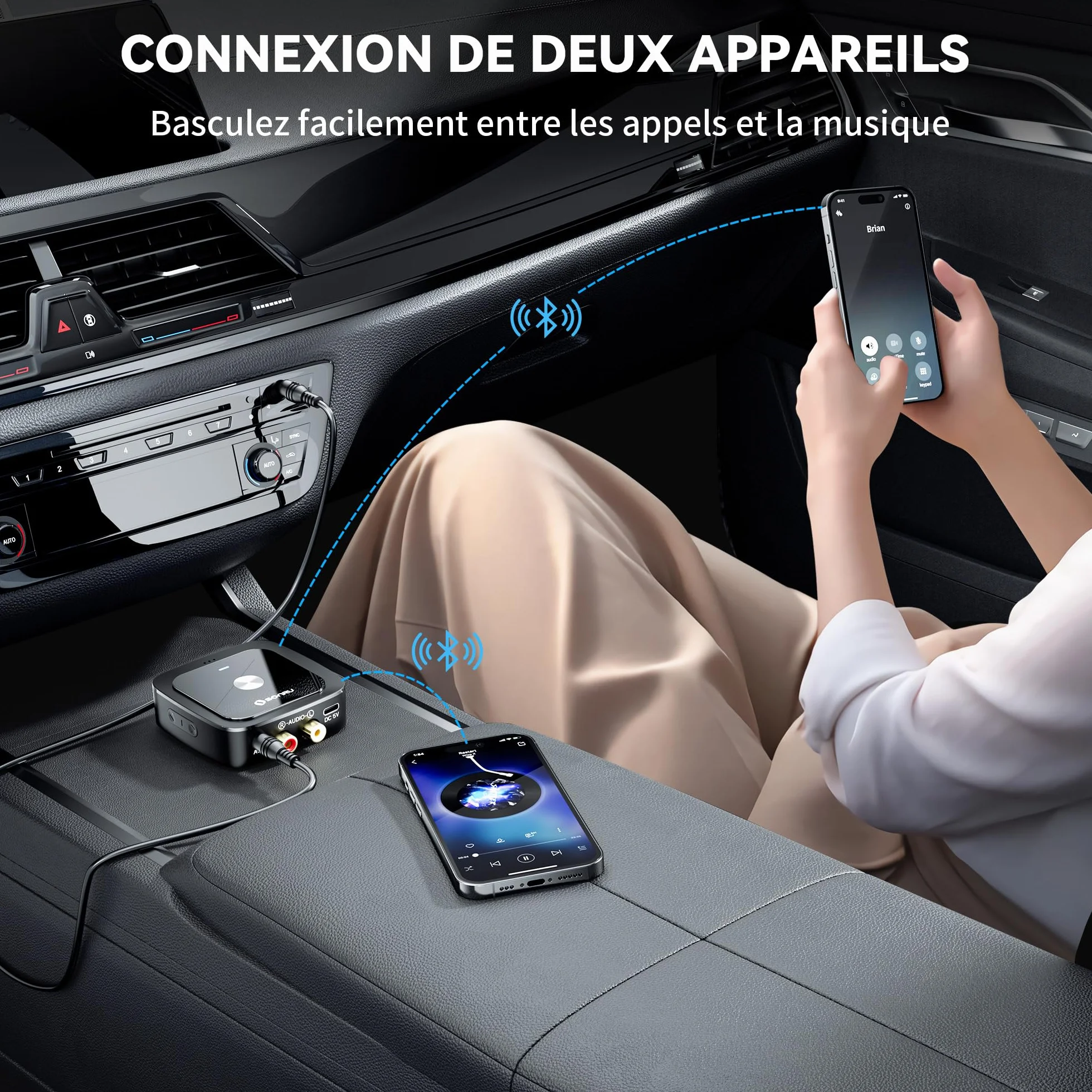 SONRU Récepteur Bluetooth 6.0 Jack Adaptateur RCA pour Chaîne Hi-Fi Voiture 2RCA 3.5mm