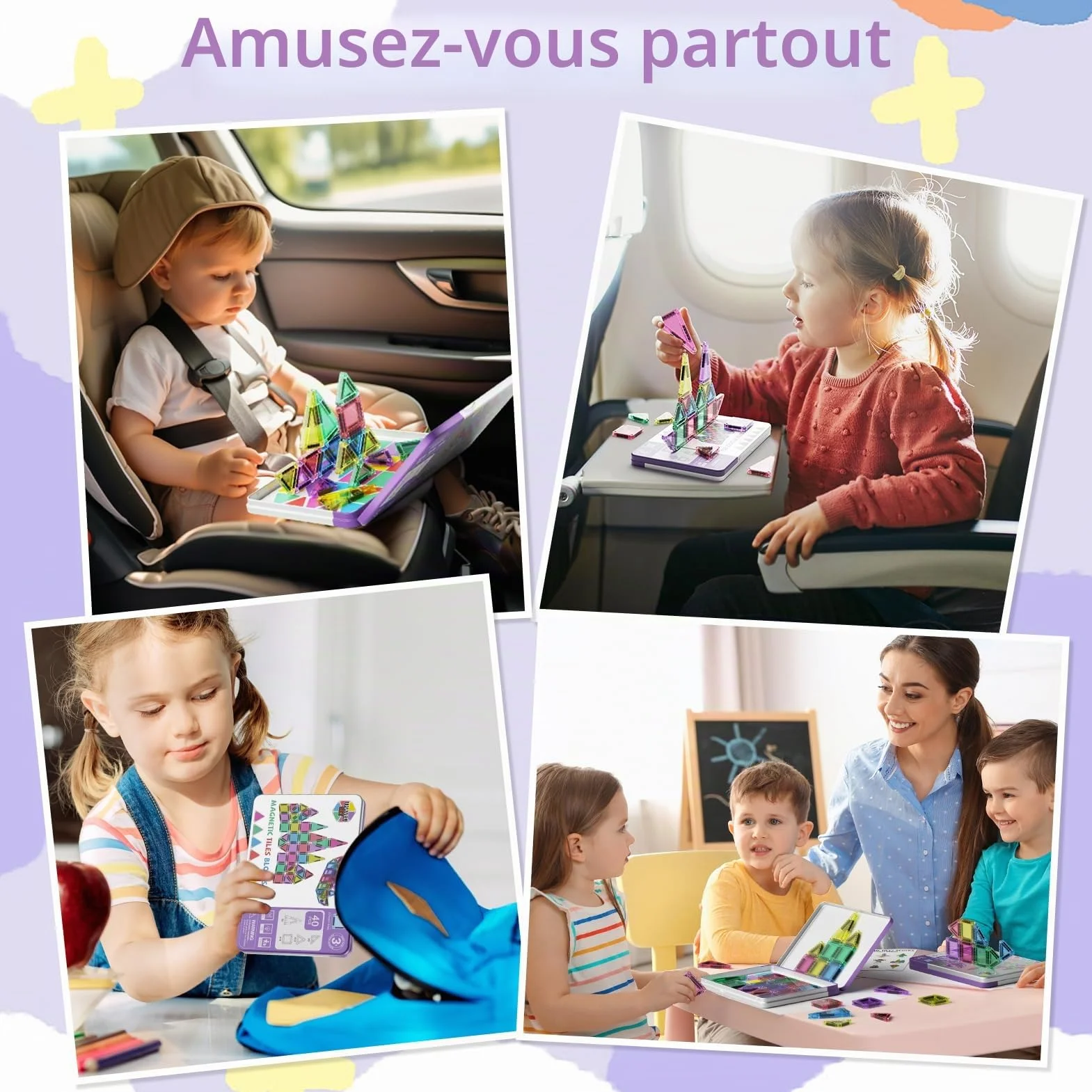 Blocs Magnétiques de Voyage 40 Pièces - Mini Tuiles Magnétiques Jouets STEM Montessori pour Enfants 3 Ans et Plus