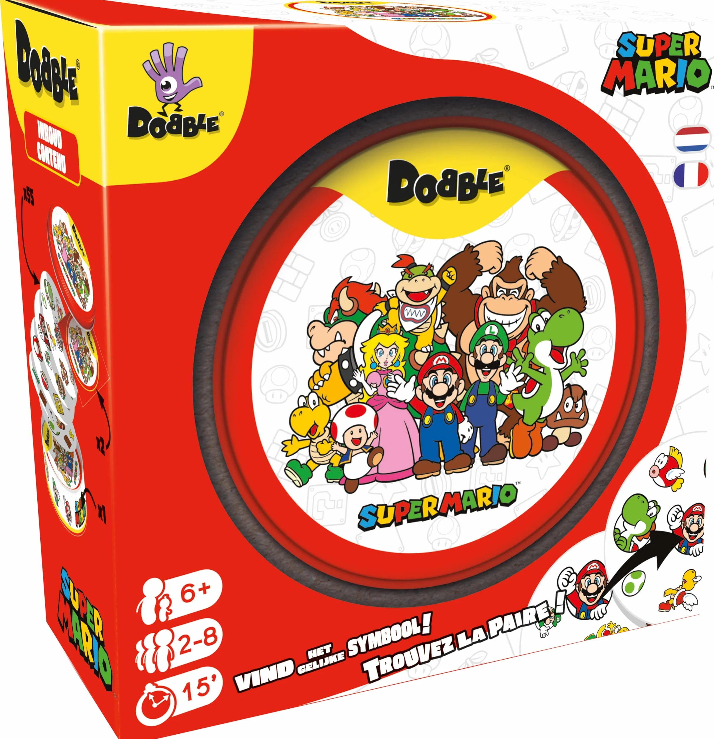 Asmodee DOBBLE Super Mario Jeu de Société Rapidité Observation Cartes Familial Enfants 6 Ans Boite Métal Multilingue