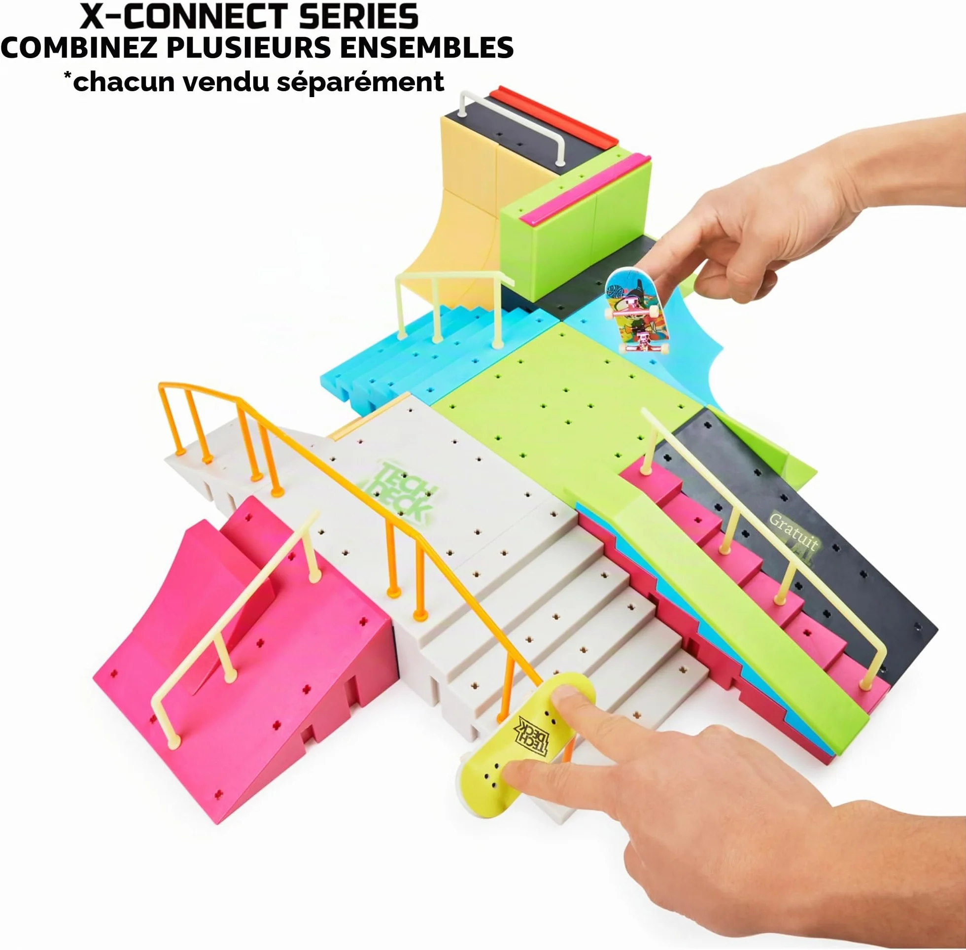 Tech Deck Neon Mega Park X-Connect Creator Ensemble de Rampes Phosphorescentes Personnalisables avec Fingerboards