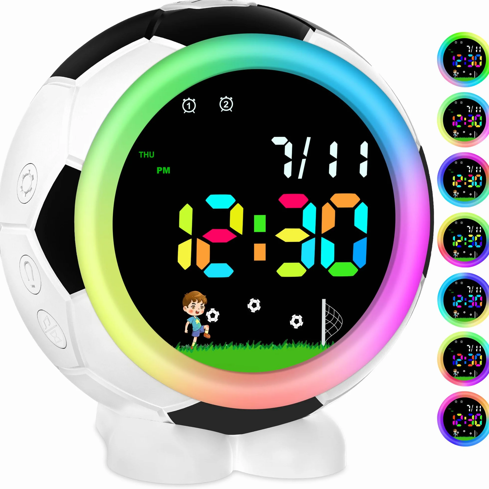 Réveil numérique Football Enfant avec veilleuse Snooze 6 sonneries Double Alarme 12/24h Cadeau garçons Filles