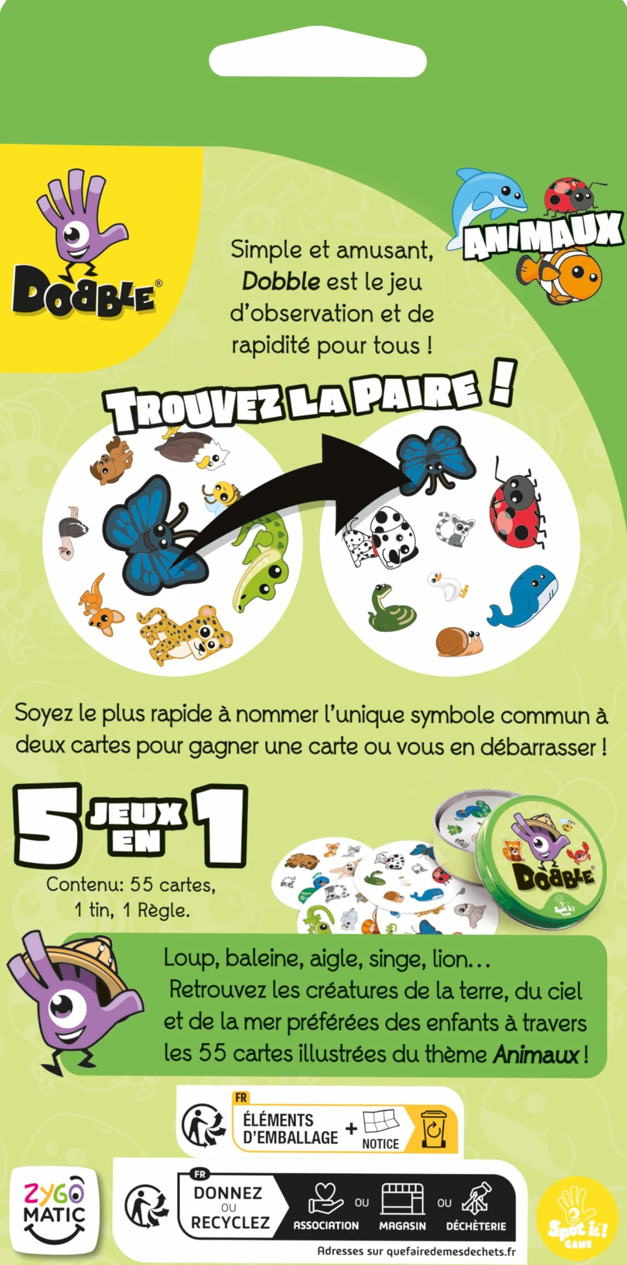 Asmodee Dobble Animaux - Jeu de Cartes pour Enfants dès 4 Ans - Jeu de Rapidité - Boite Métal - 2 à 8 Joueurs - 15 Min