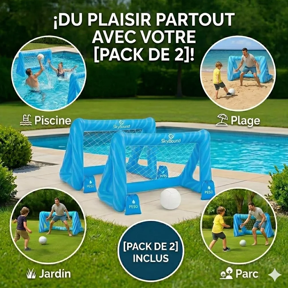 SkyBound Lot de 2 buts de piscine gonflables pour enfants avec ballon et sacs de poids
