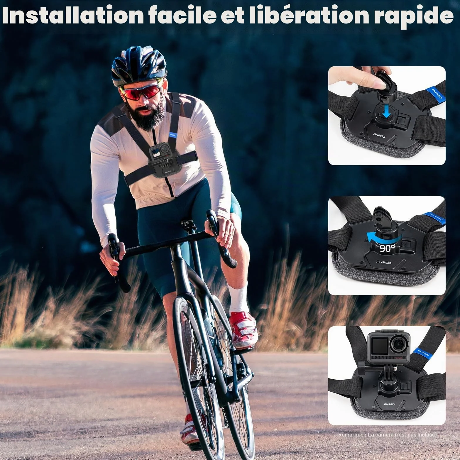 AKASO Harnais de Poitrine à Dégagement Rapide pour Caméras Sport EK7000, Brave 4, Brave 7, V50X