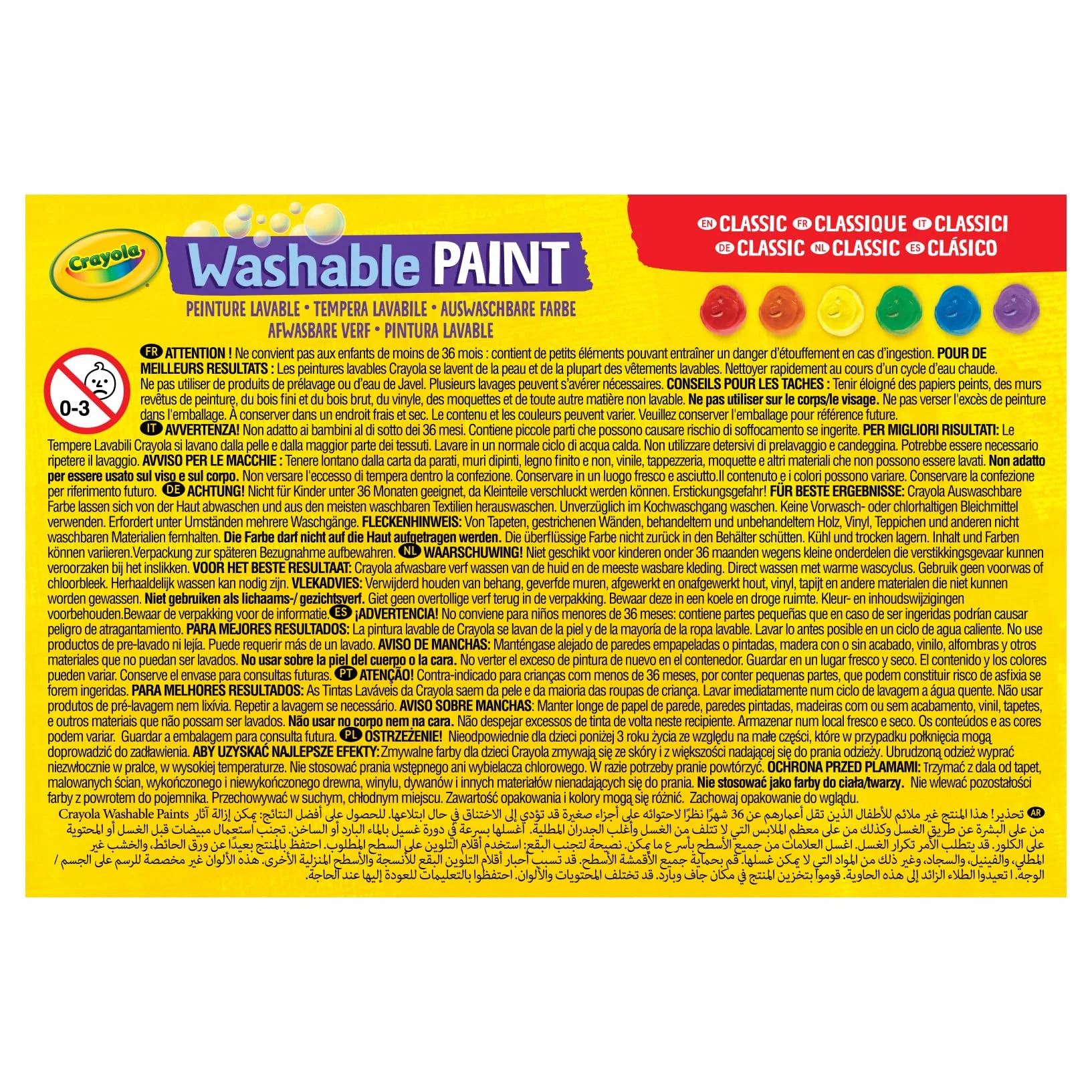 CRAYOLA Gouaches Lavables Enfants 6 Couleurs Classiques