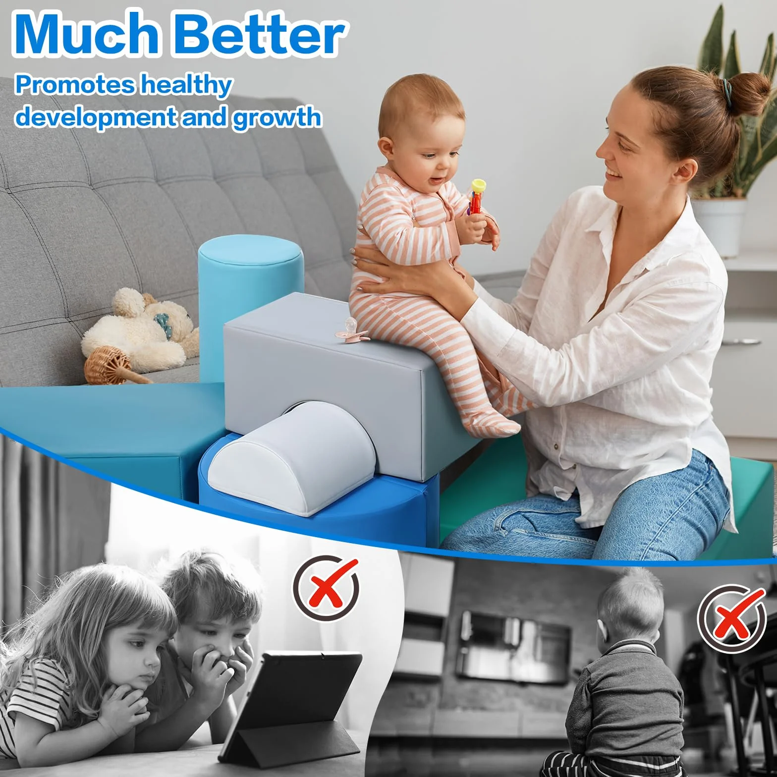 Parcours Motricité Bébé 6 Pièces: Module Motricité Enfant Cuir PU Blocs Mousse Éducatifs Jouets Escalade Structure Antidérapante