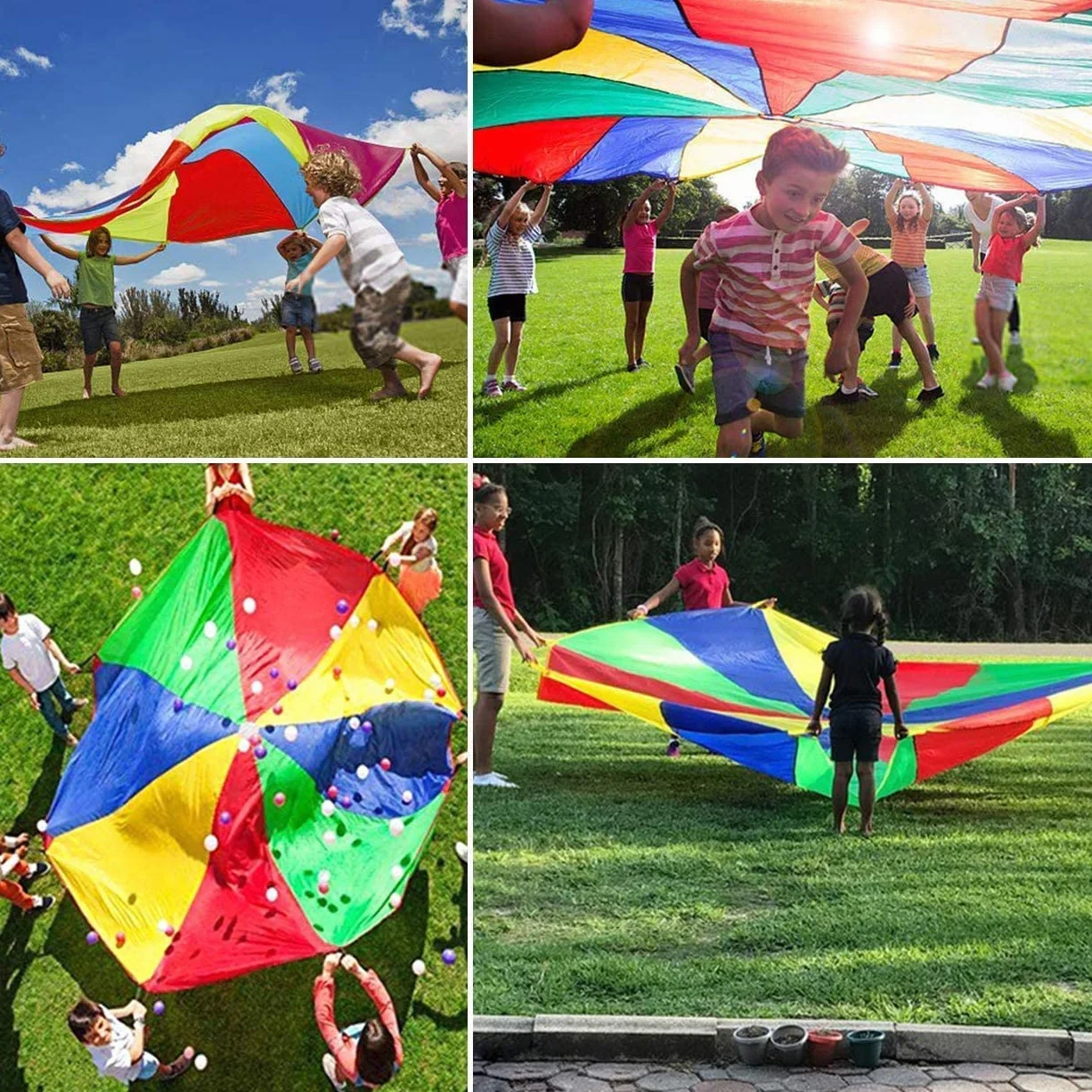LEADSTAR Parachute de Jeu pour Enfants 2 Mètres Arc-en-Ciel Jouet Extérieur avec 8 Poignées