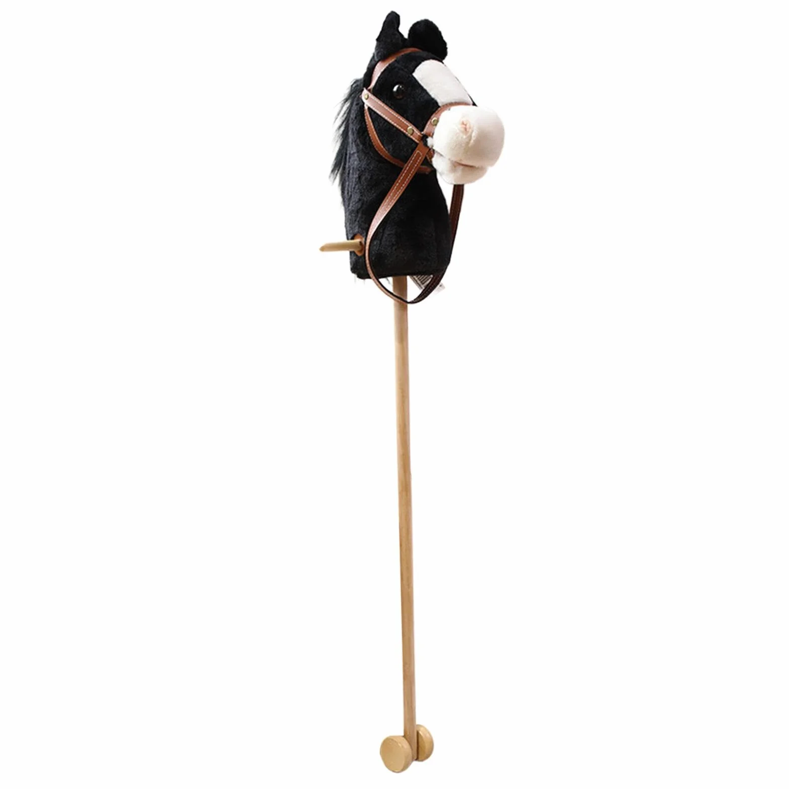 Bâton D'équitation en Peluche Cheval de Loisir avec Roue Sons de Galop Hennissant Noir