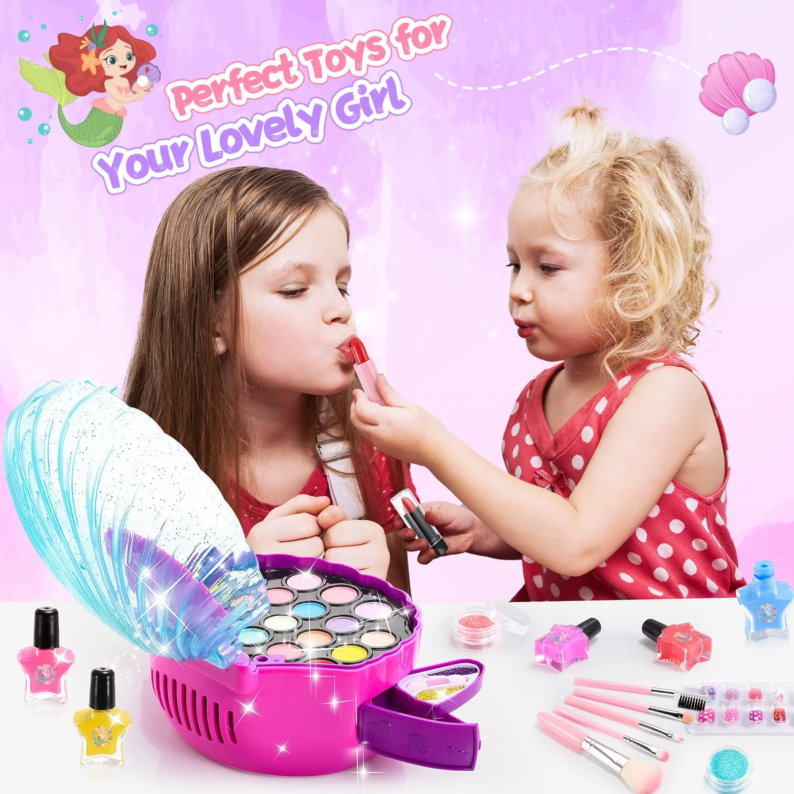 Maquillage Enfant Fille Coffret Maquillage pour Enfants 4-10 Ans Vernis Enfant à l'eau Cadeau Noël Anniversaire