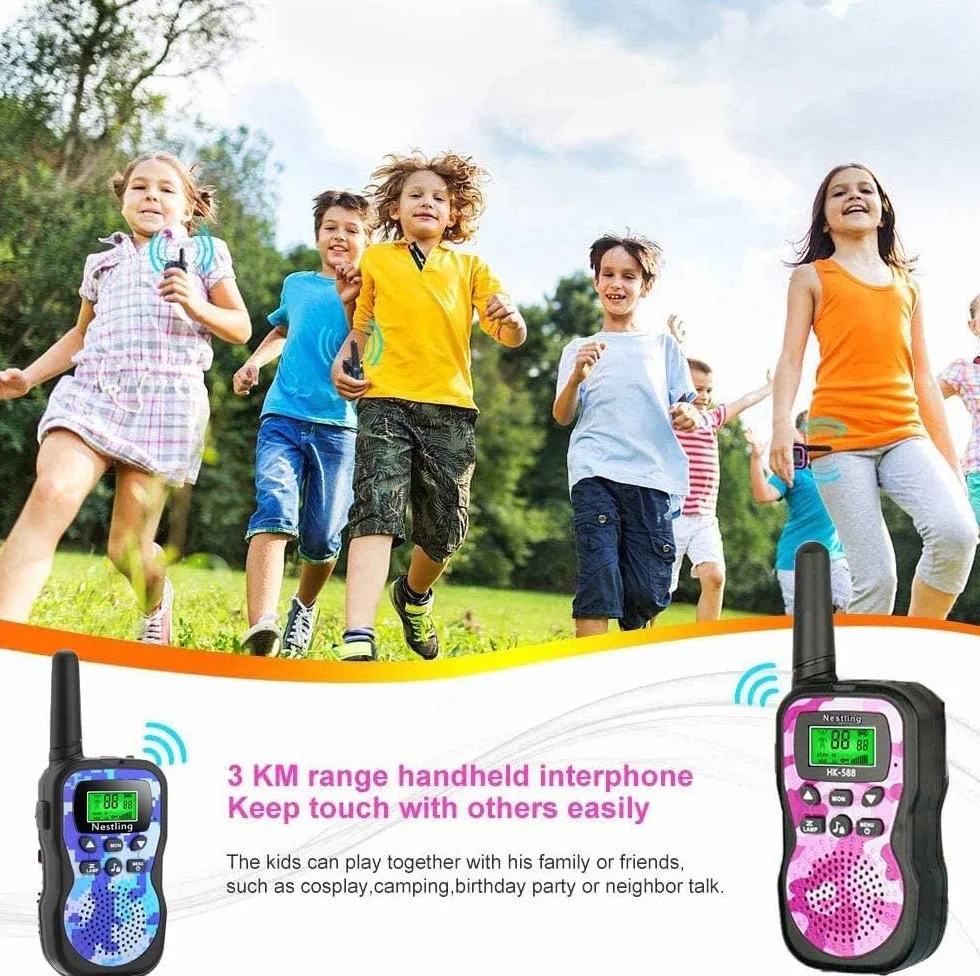 Nestling Talkie Walkie Enfants, Radio à 2 Voies avec 8 Canaux, Lampe de Poche LCD Rétro-éclairée, Jouets pour 3-12 Ans Camping