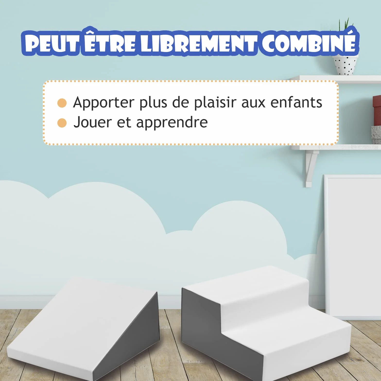 DREAMADE Modules de Motricité pour Enfant, Blocs de Construction en Mousse avec Escalier et Toboggan, Jouets Éducatifs 3+ Ans (Blanc, Gris)