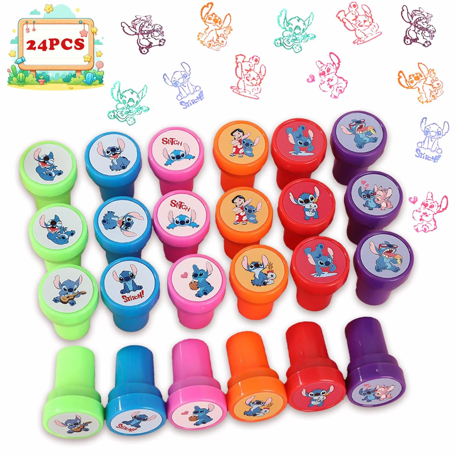 Lot de 24 tampons d'anniversaire pour enfants avec 12 motifs auto-encreurs - Tampon animé