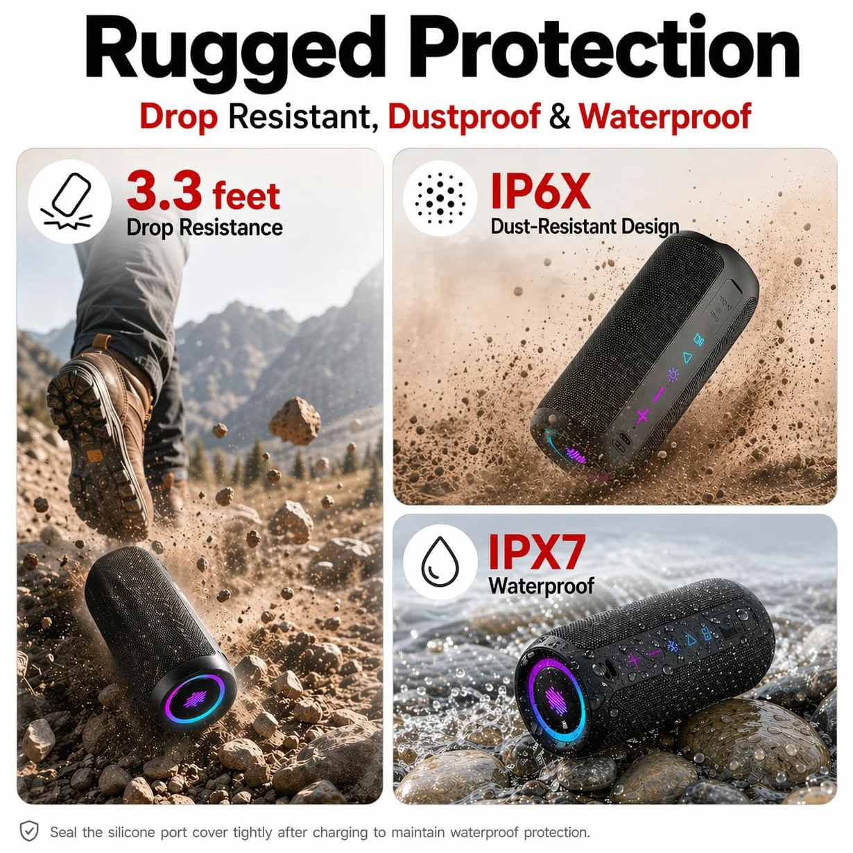 Enceinte Bluetooth 5.4 sans Fil 30W IPX7 Autonomie 30H Son Surround 360° TWS Noir