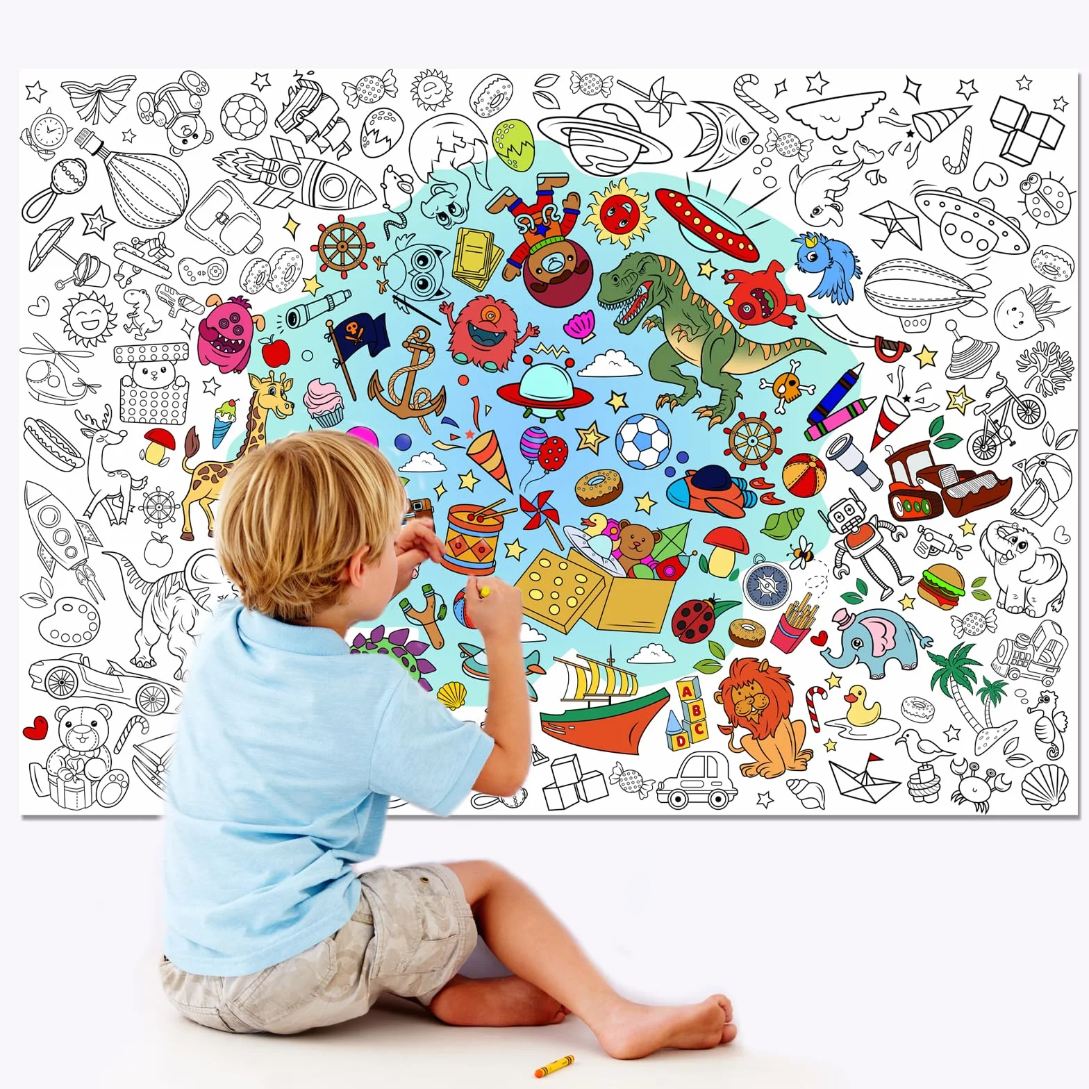 Joyeux Anniversaire Poster à Colorier Géant 118x84cm avec Feutres pour Enfants Garçons