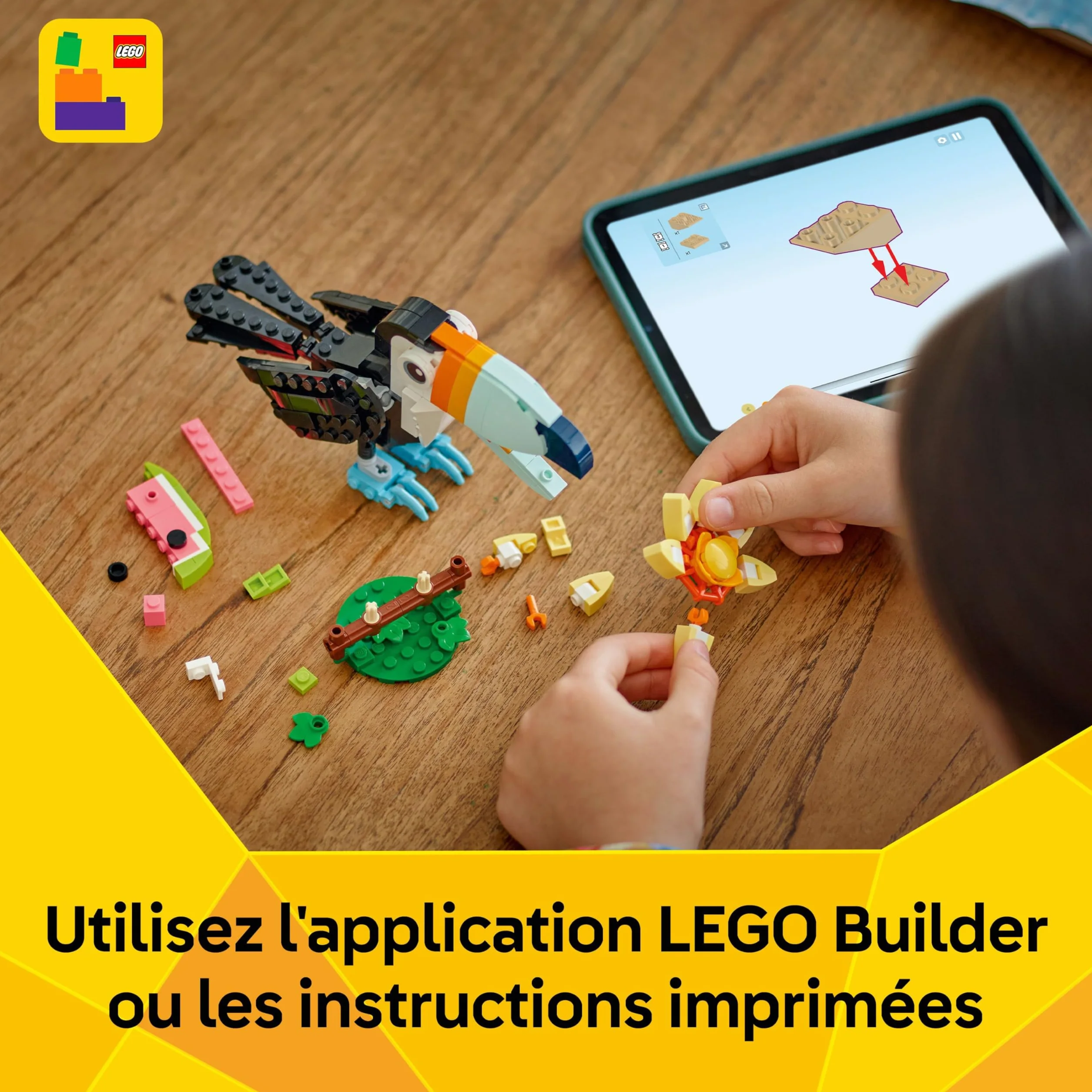 LEGO Creator 3-en-1 Animaux Sauvages Toucan Tropical Oiseau avec Fleur Jouet Animal Transformable Papillon Poisson Tropical Cadeau 7 Ans 31173